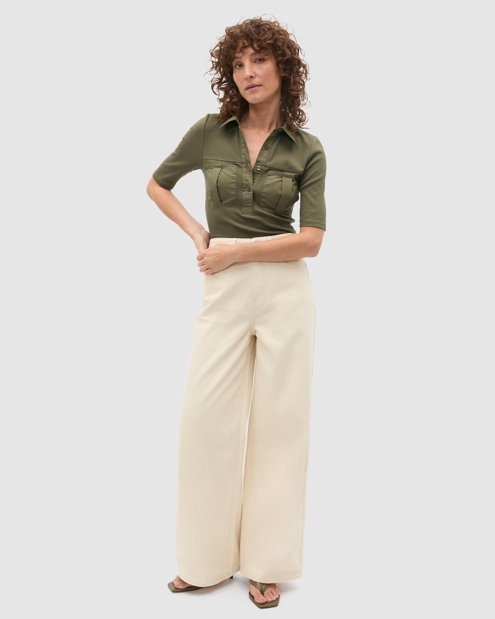 Contrast Placket Polo Top