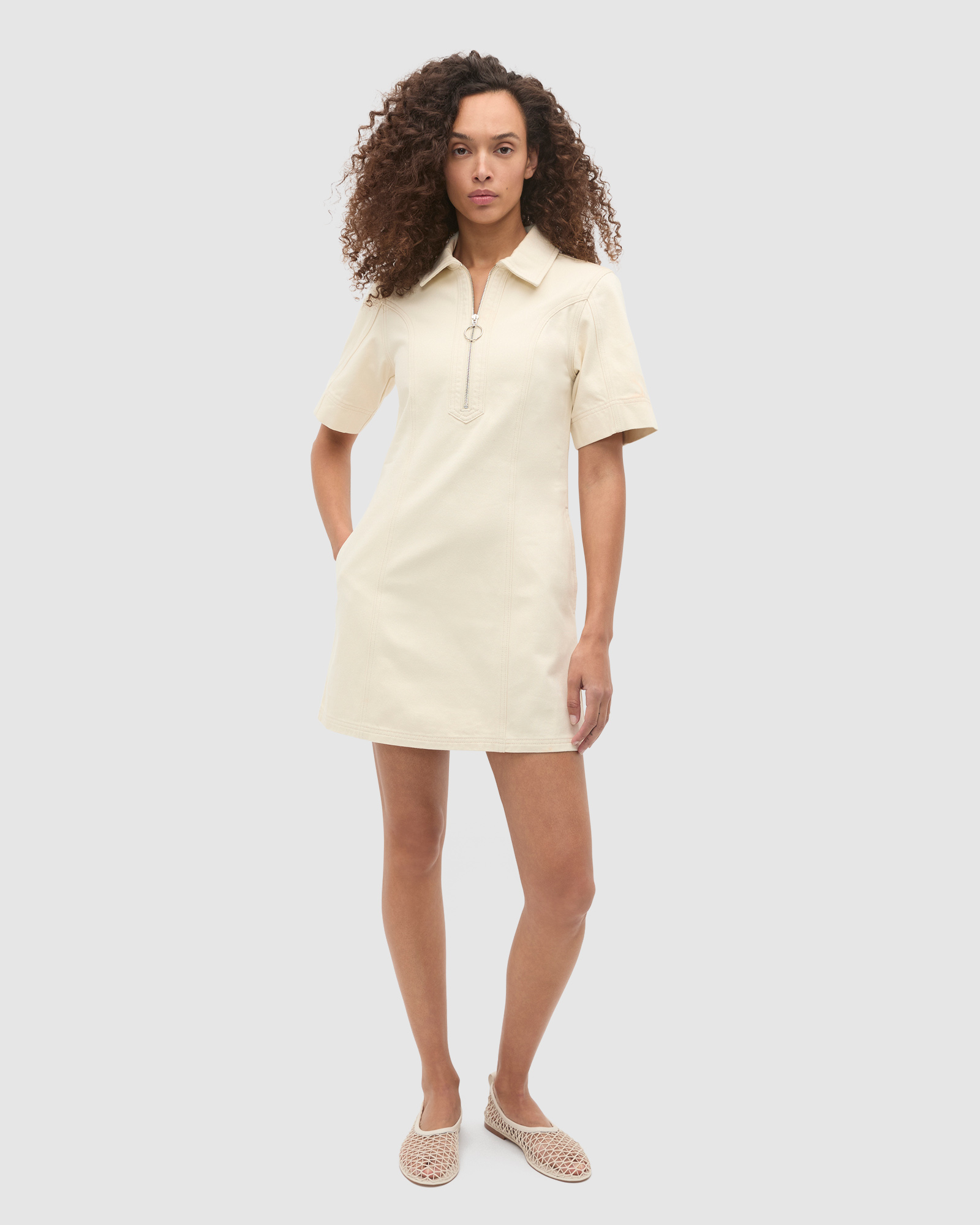 Denim Zip Mini Shirt Dress