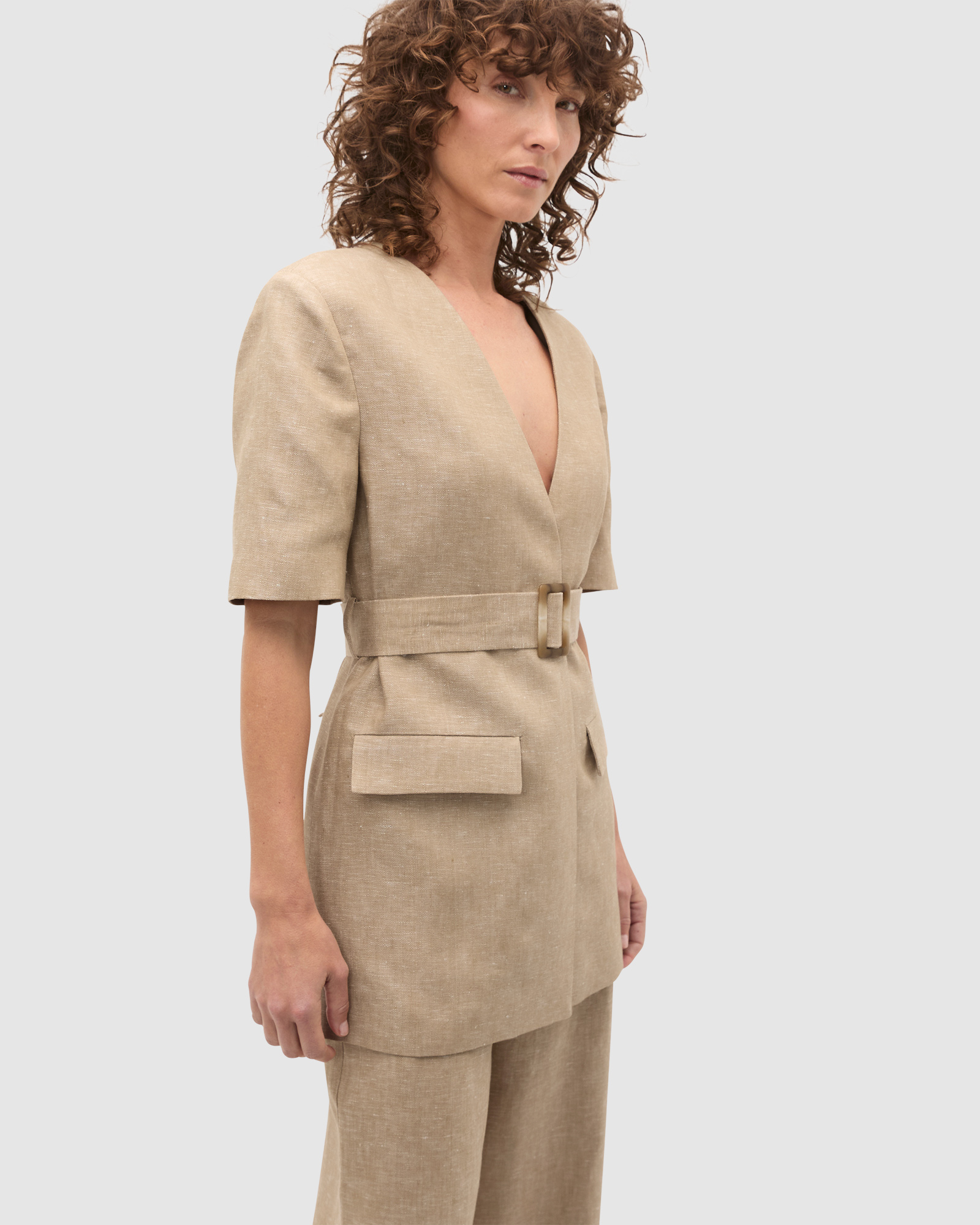 Linen Crossdye Tie Waist Jacket