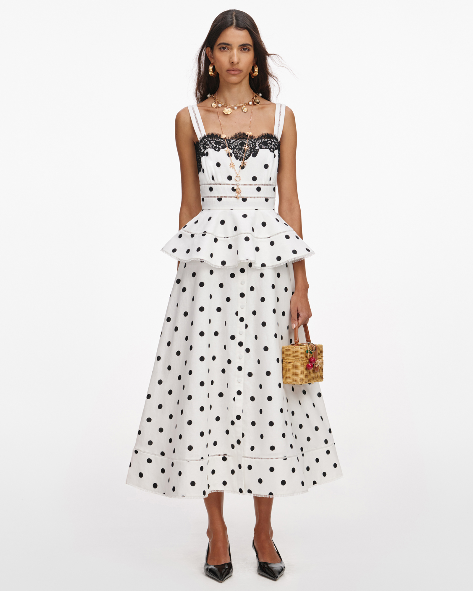 Polka Dot Linen Midi Dress