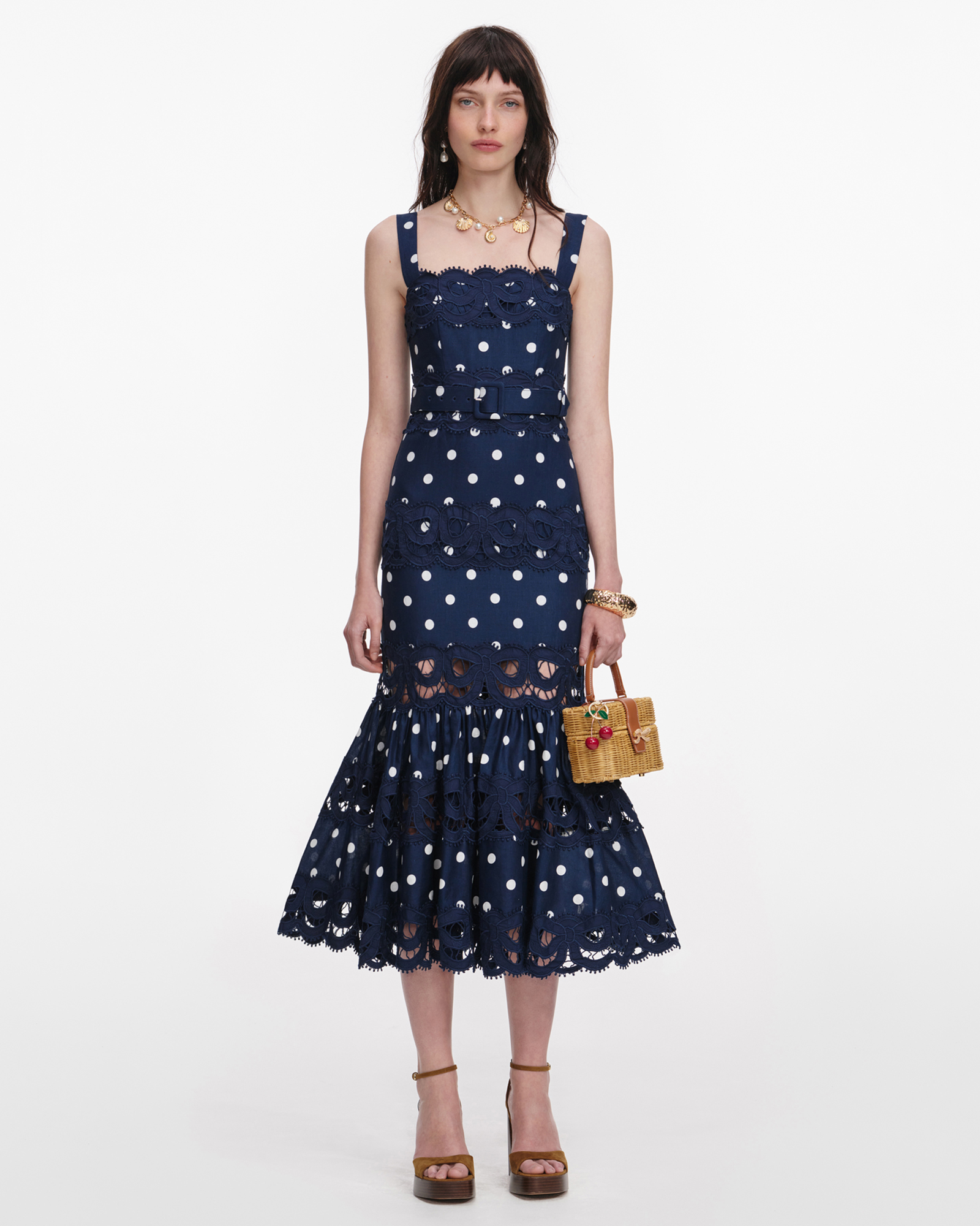 Polka Dot Linen Midi Dress