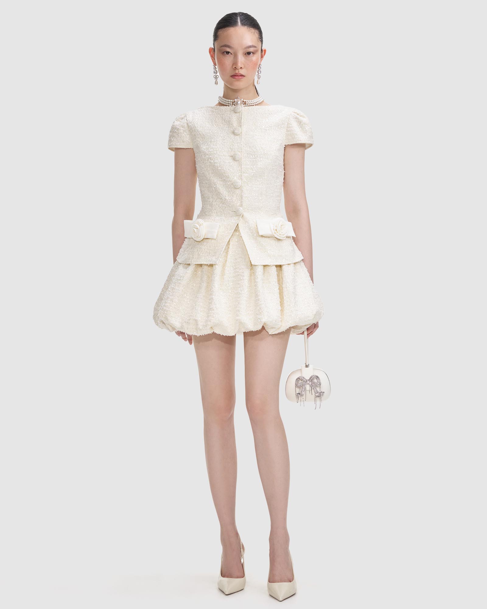 Boucle Bow Detail Mini Dress