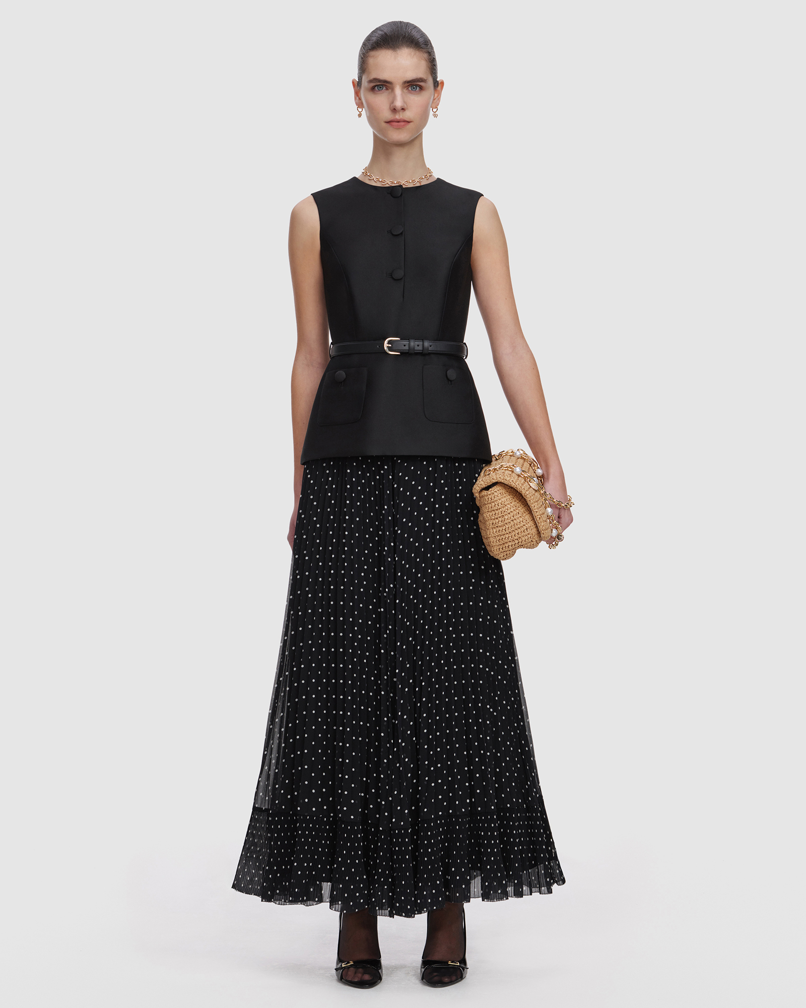 Taffeta Polka Dot Midi Dress