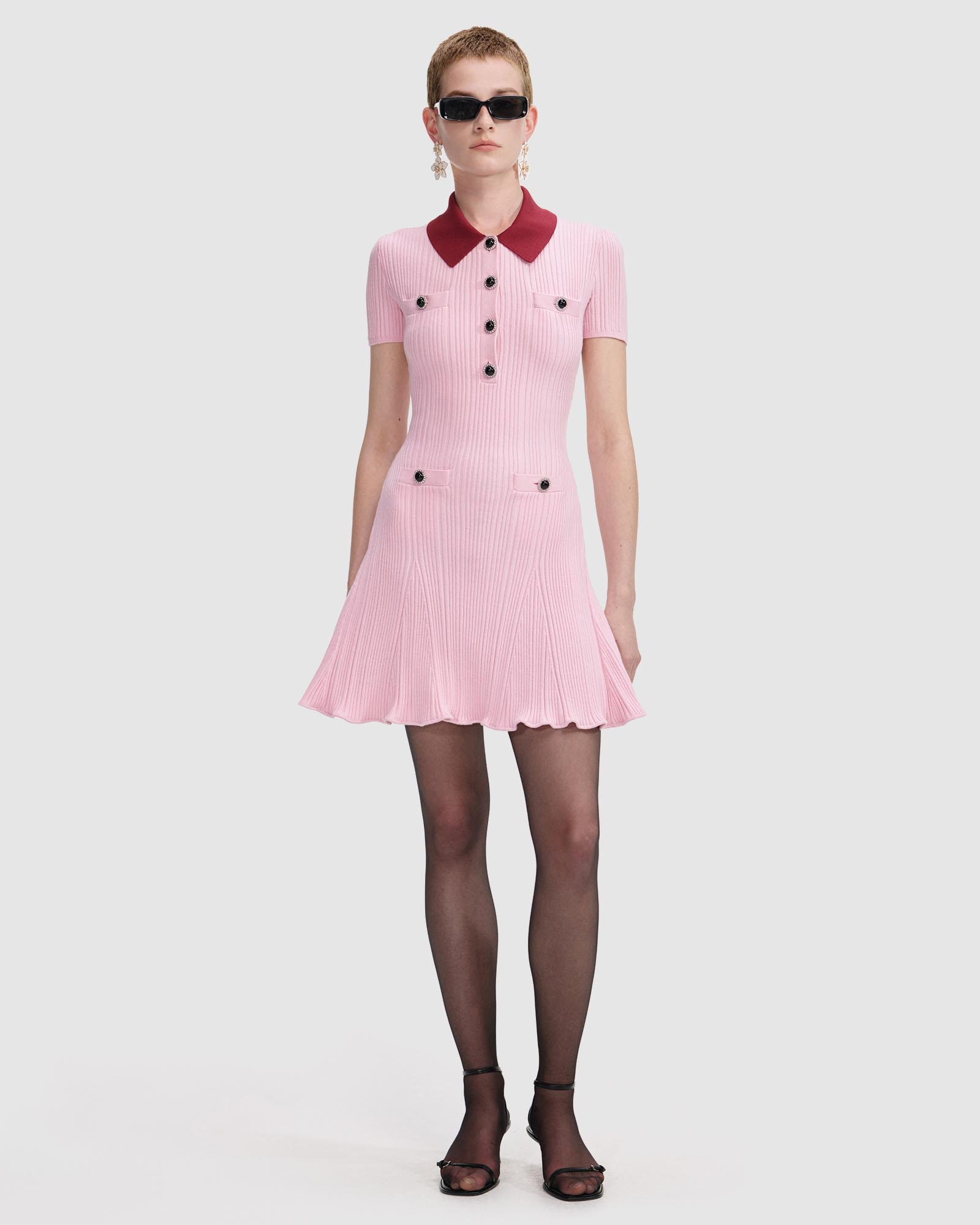 Contrast Collar Knit Mini Dress