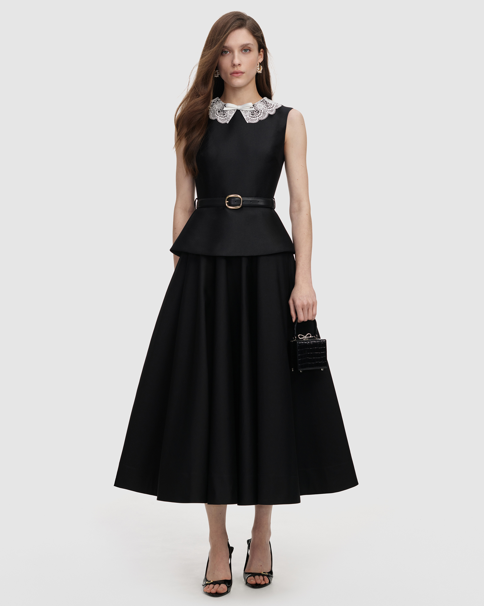 Taffeta Peplum Midi Dress