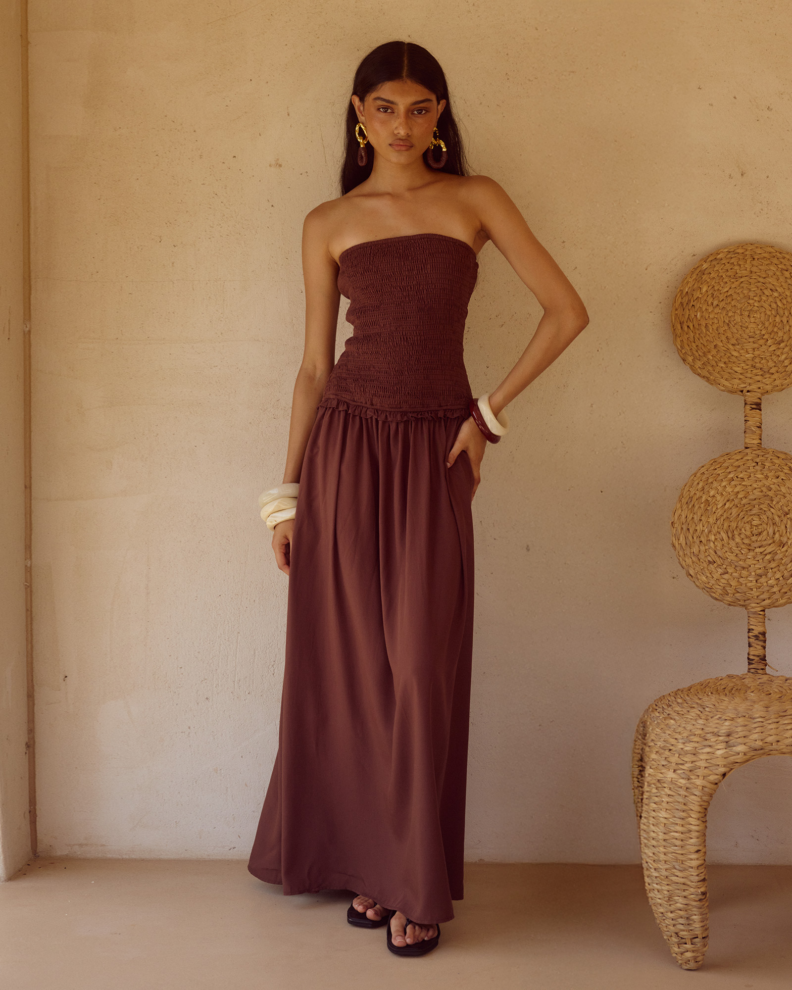 Fleur Shirred Strapless Maxi Dress