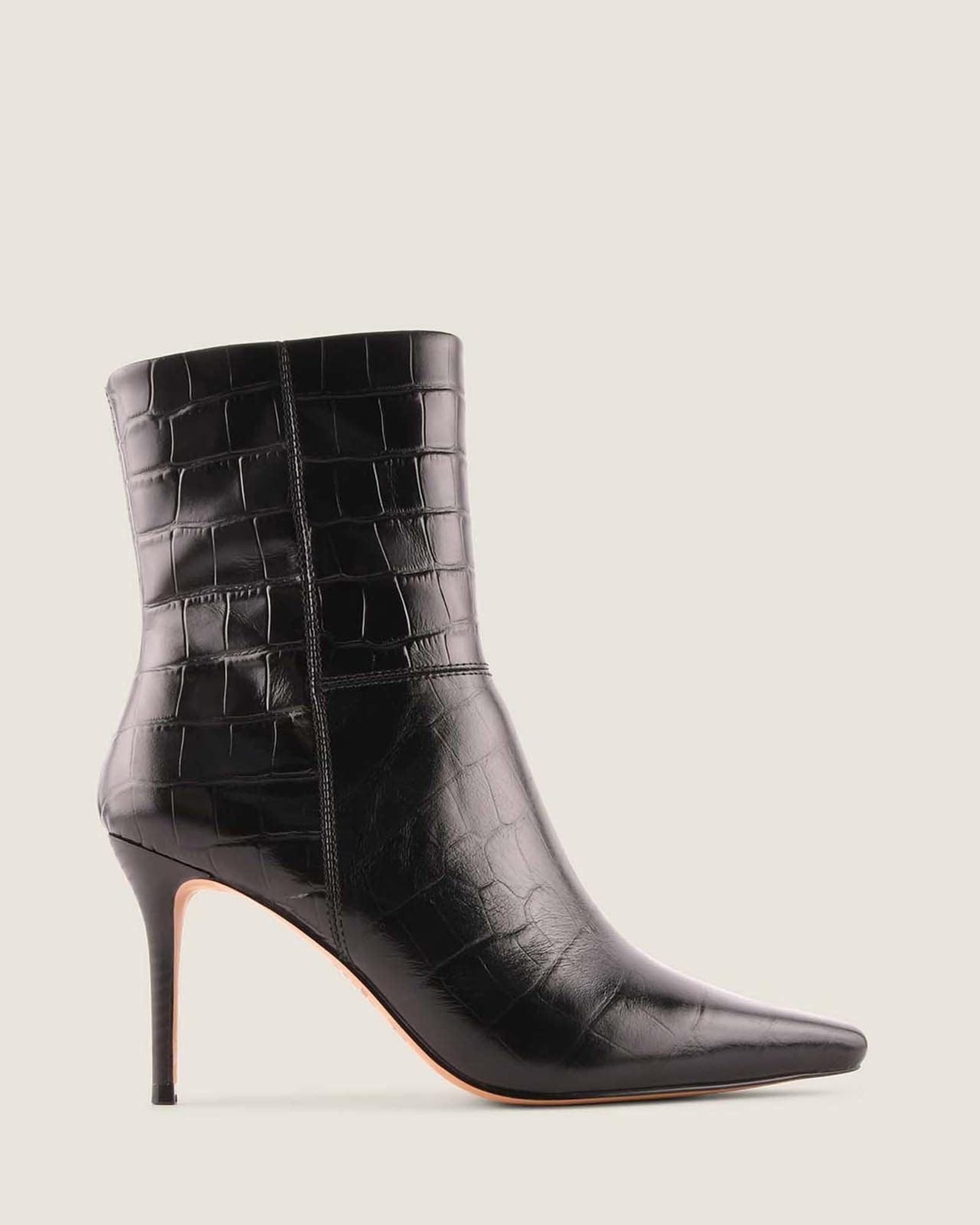 Calista Heel Ankle Boots Black Croc