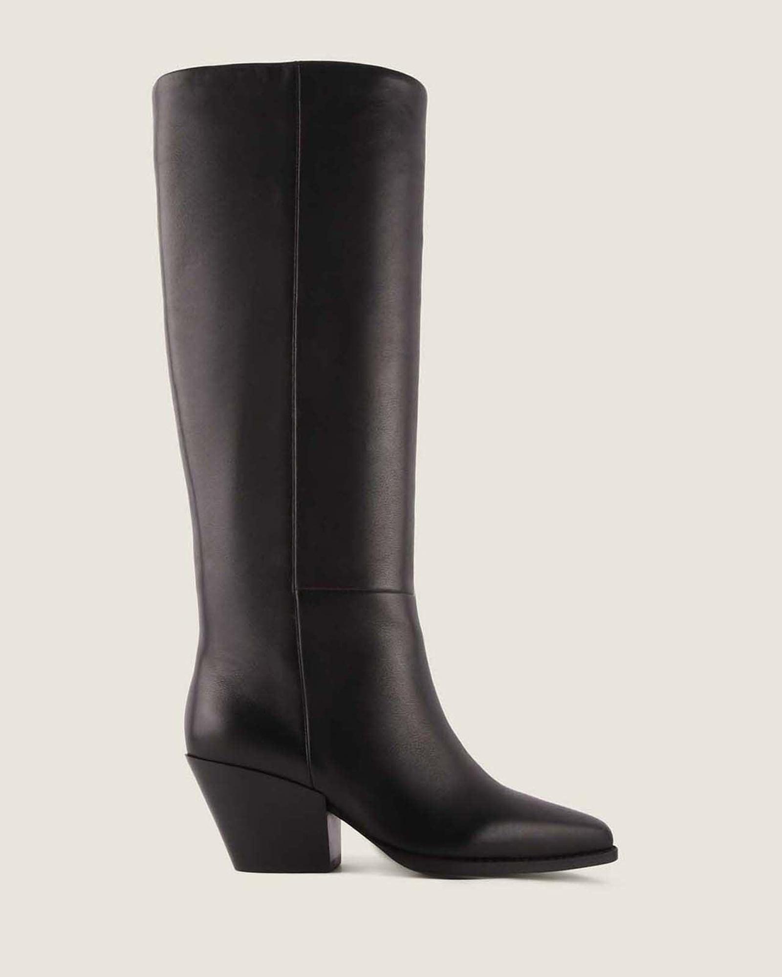 Flavia Heel Long Boots Black Leather