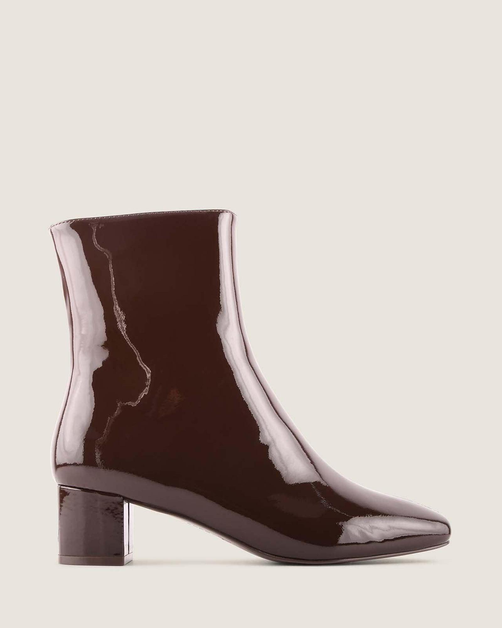 Noah Heel Ankle Boots Brown Patent