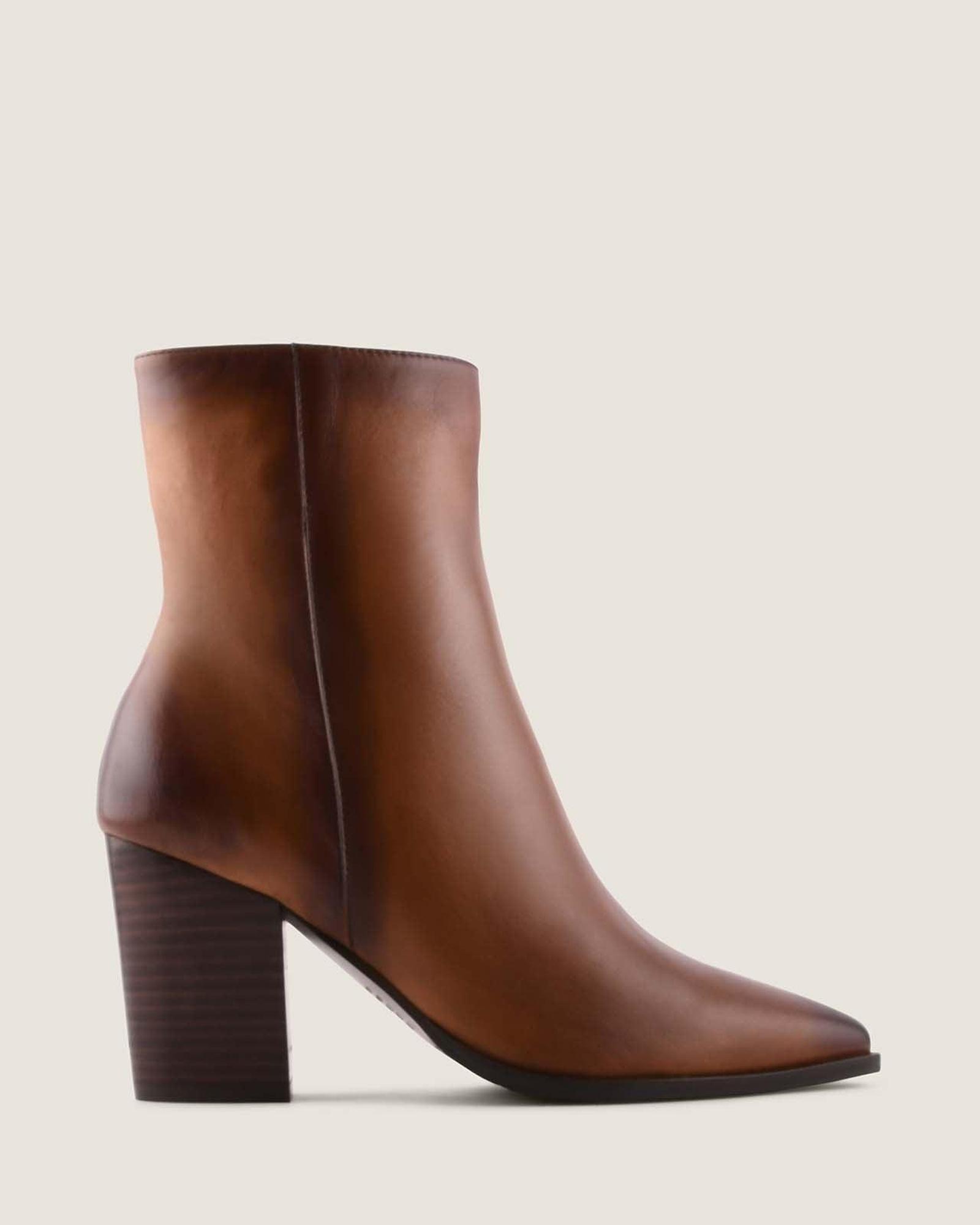 Ellis Heel Ankle Boots Tan Leather