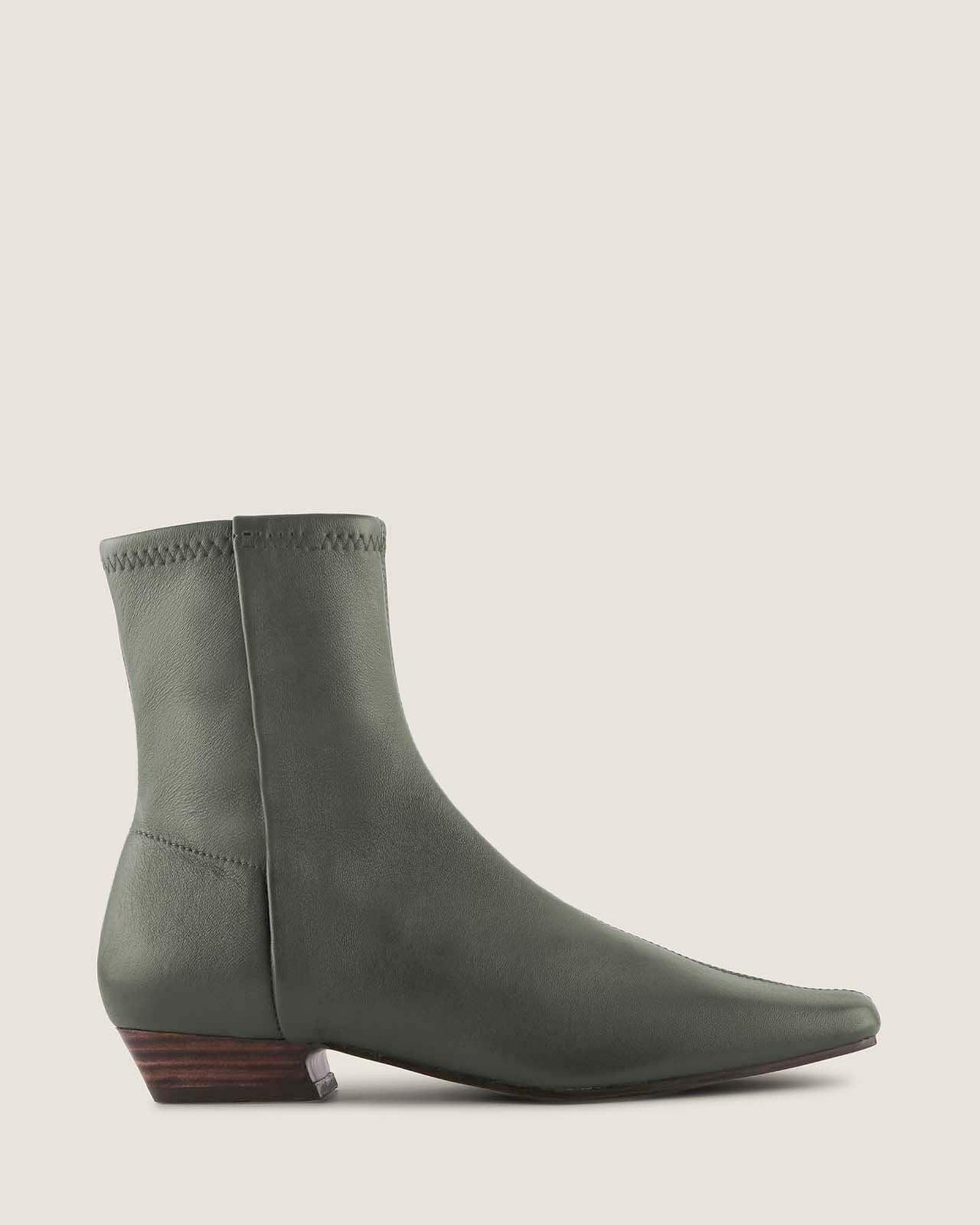 Carmen Heel Ankle Boots Dark Olive Leather