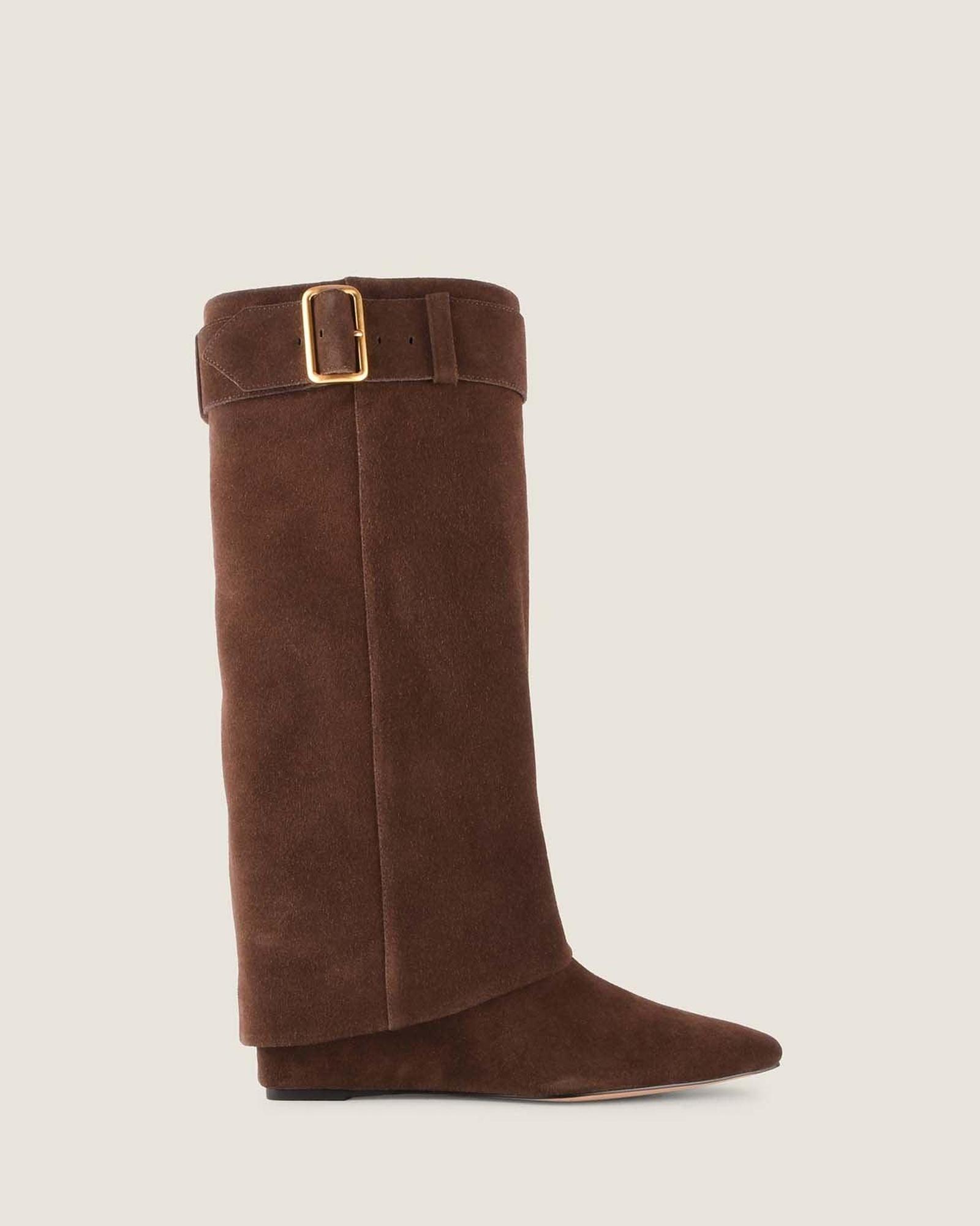 Tatum Heel Long Boots Chocolate Suede