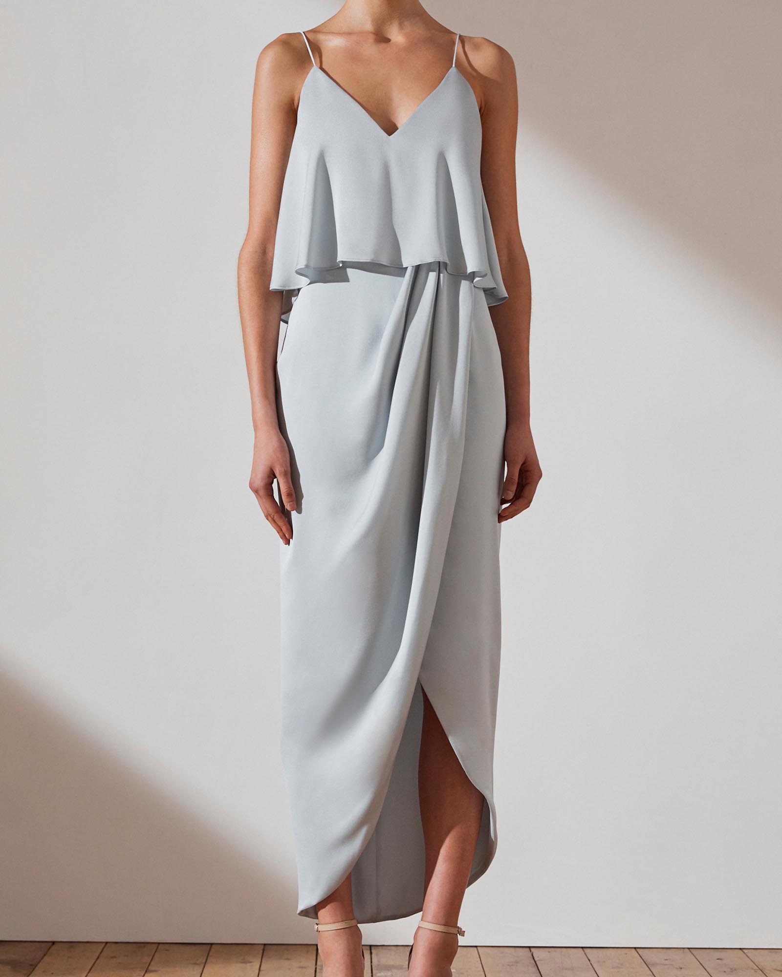 Luxe Draped Cocktail Frill Dress
