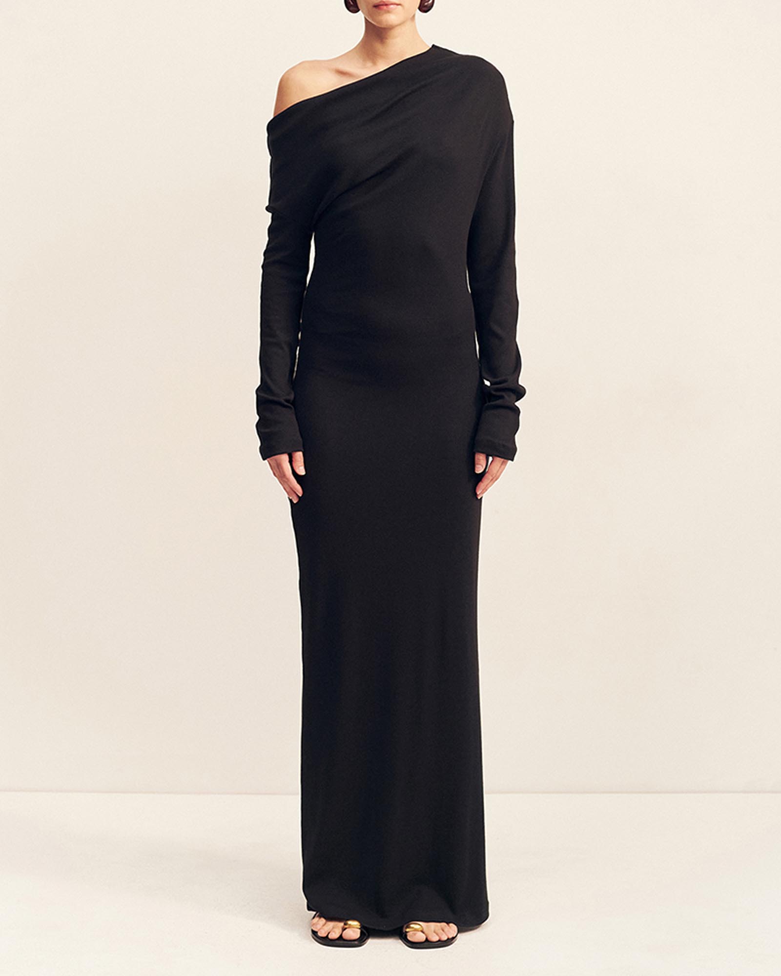 Aby Draped Asymmetrical Long Sleeve Maxi Dress