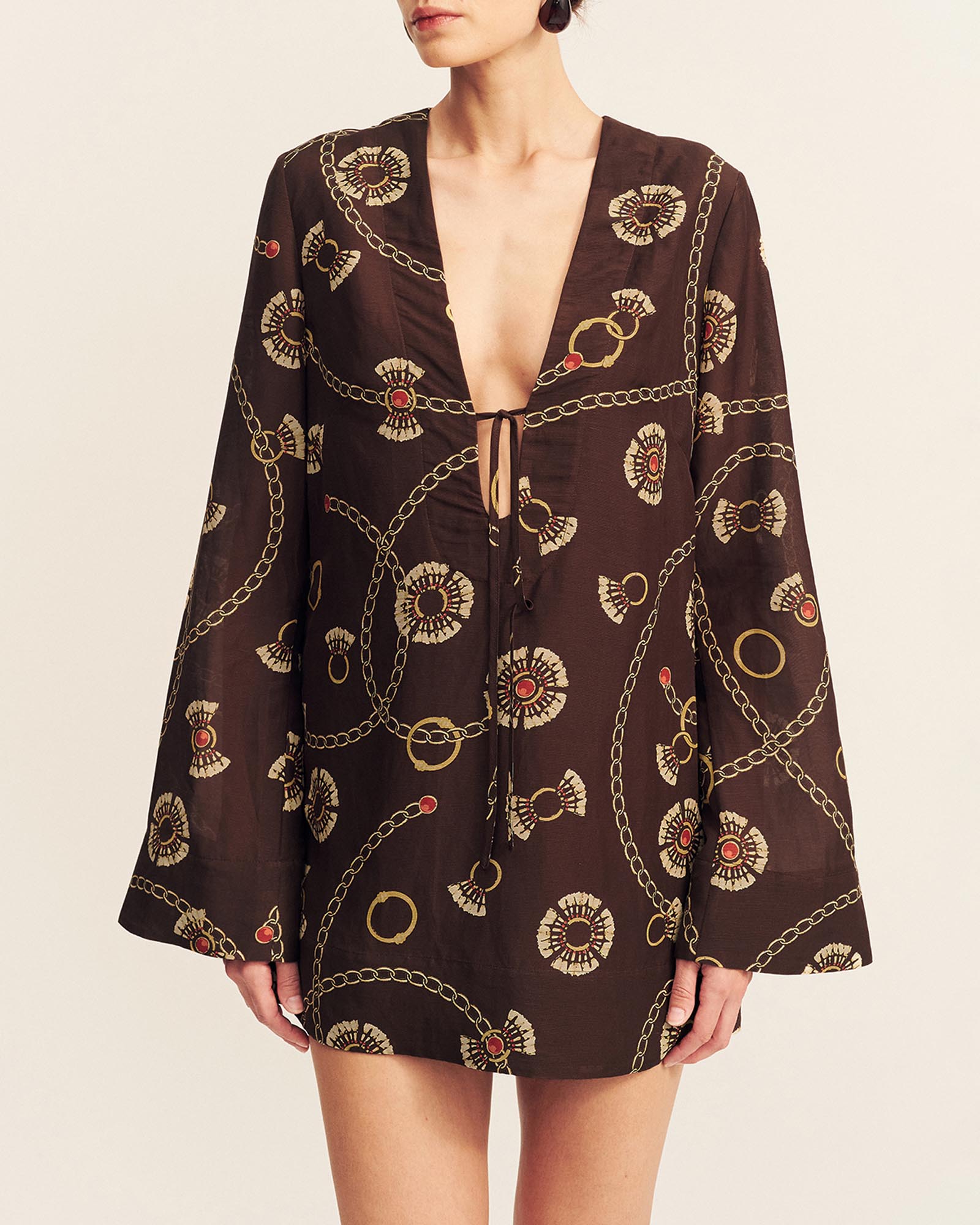 Vacanza Plunged LS Mini Dress