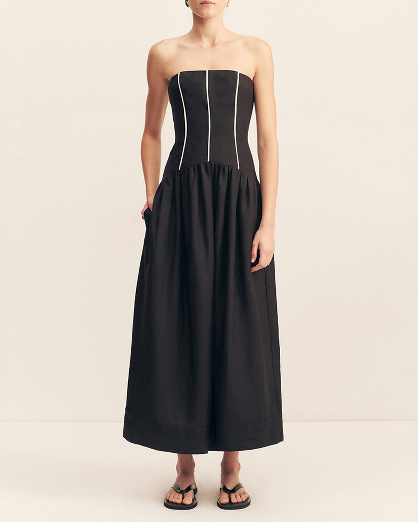 Billie Contrast Strapless Midi Dress