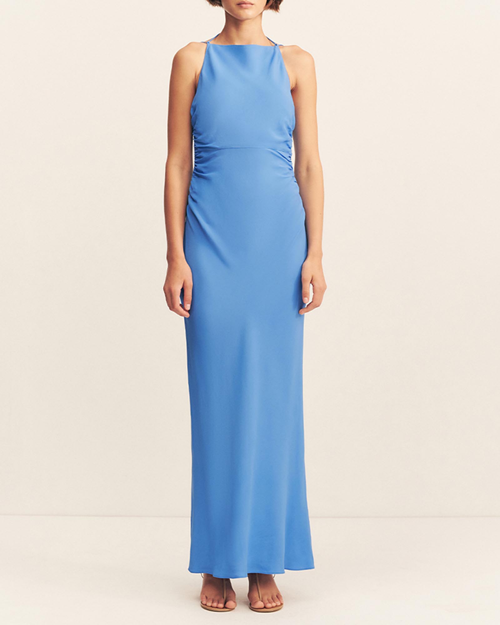 Pierce High Neck Ruched Maxi Dress
