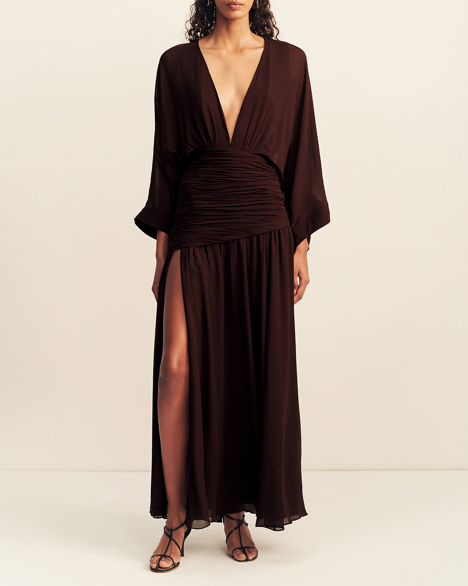Amina Balloon Sleeve Plunged Maxi Dress