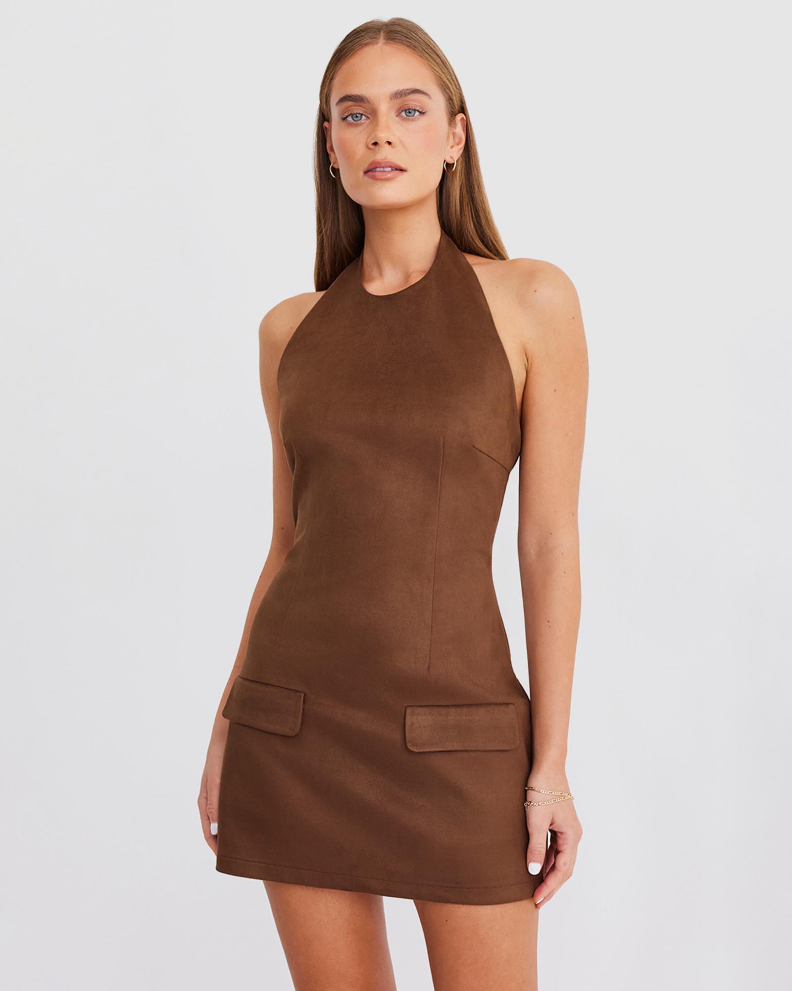 Amelia Suede Halter Mini Dress