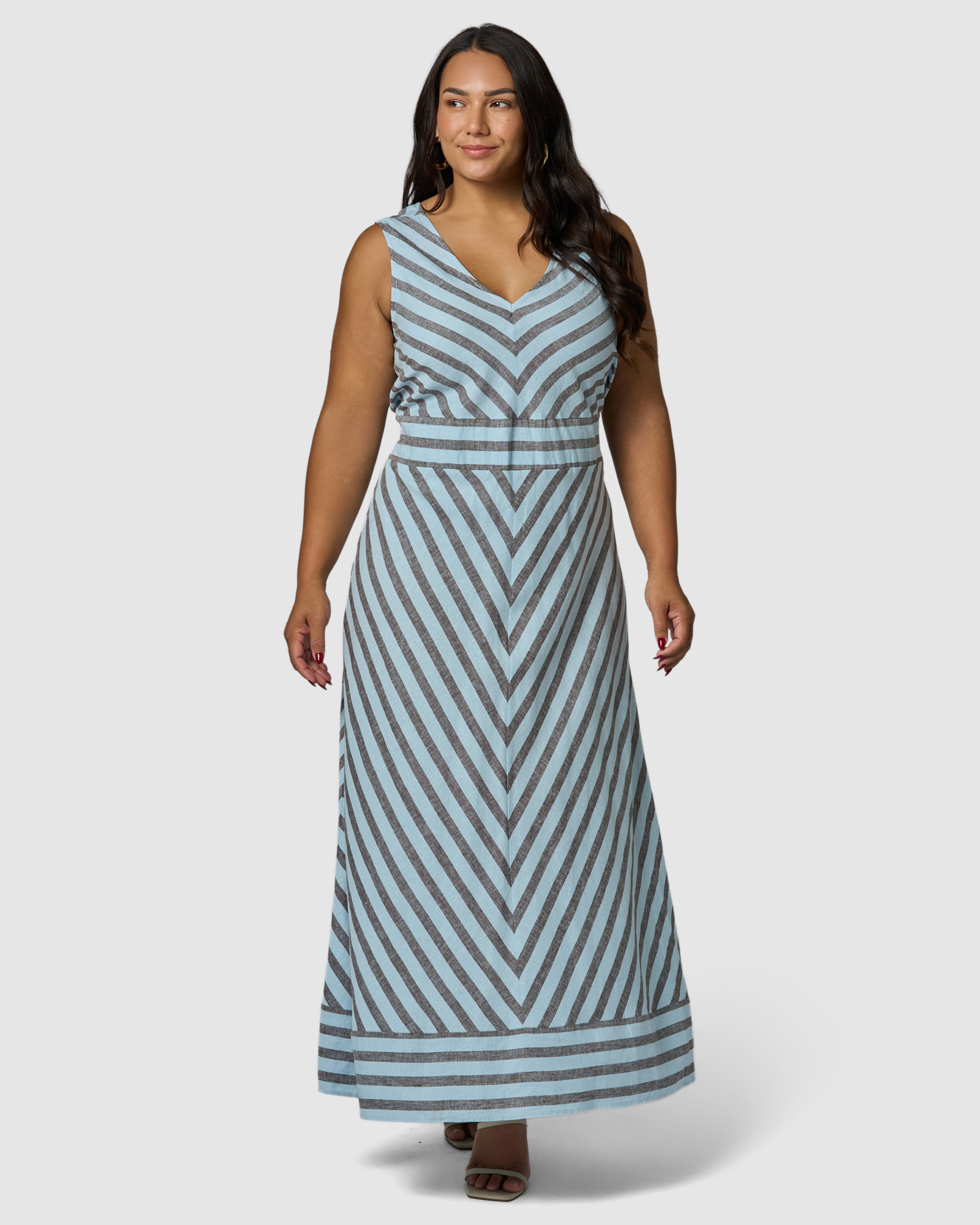 Sage Striped Linen Maxi Dress