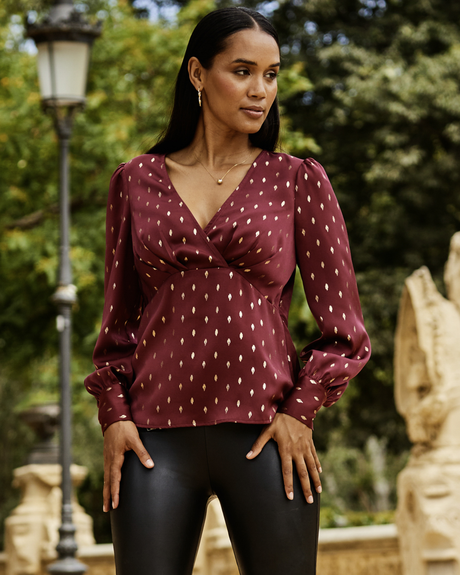 Metallic Spot Print Satin Top