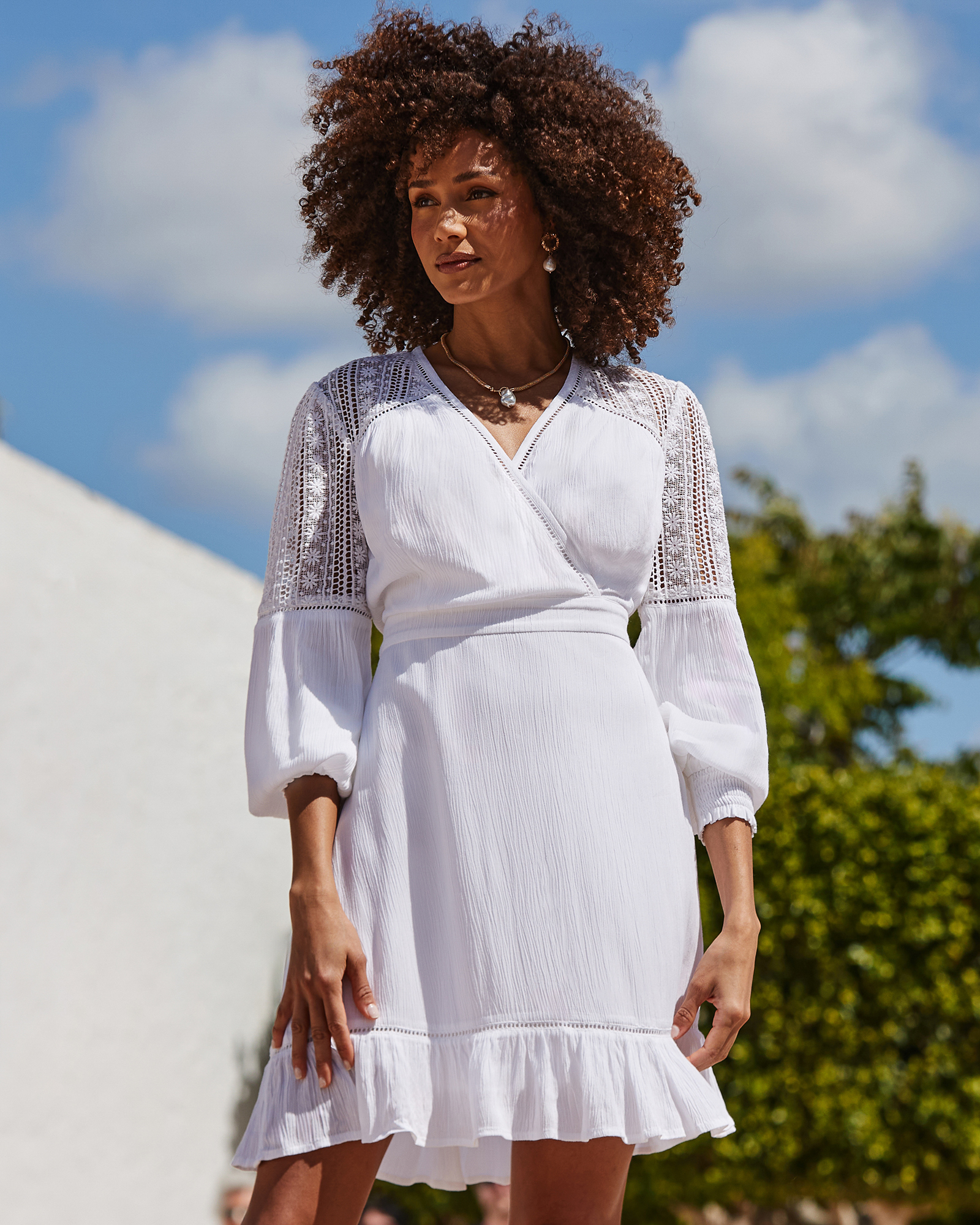 Broderie Detail Wrap Front Summer Dress