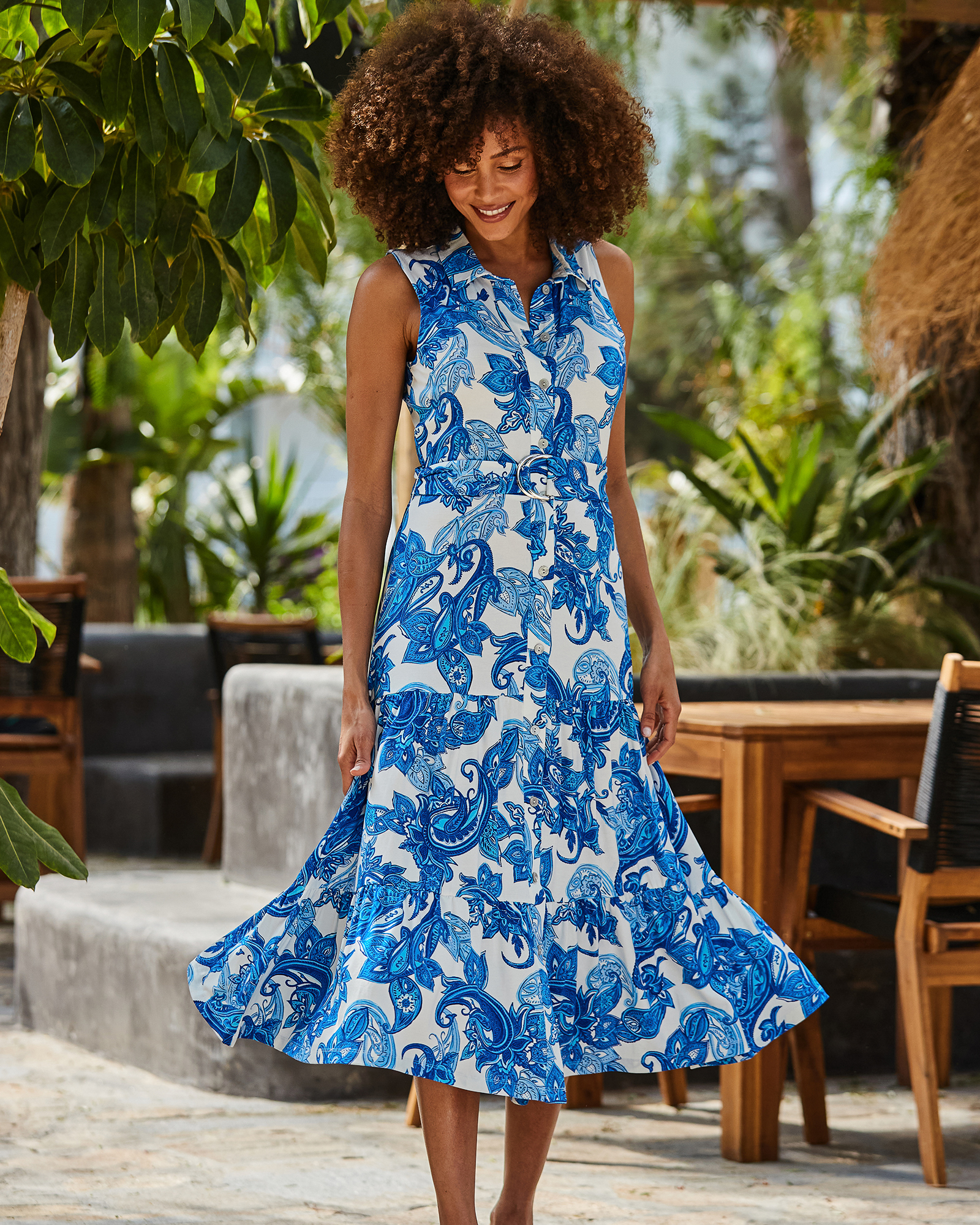 Paisley Print Midi Shirt Dress With Belt