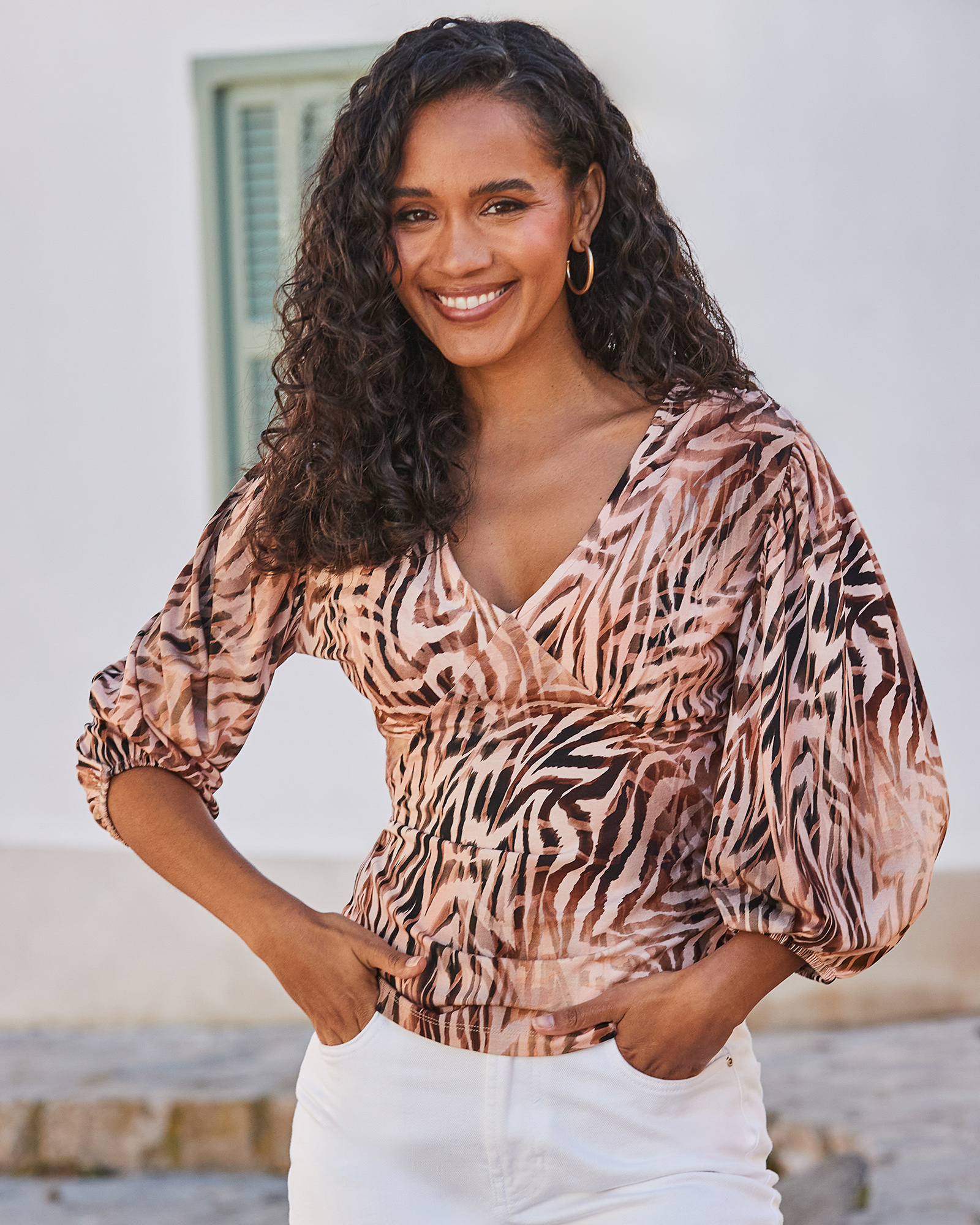 Plunge Neck Balloon Sleeve Top