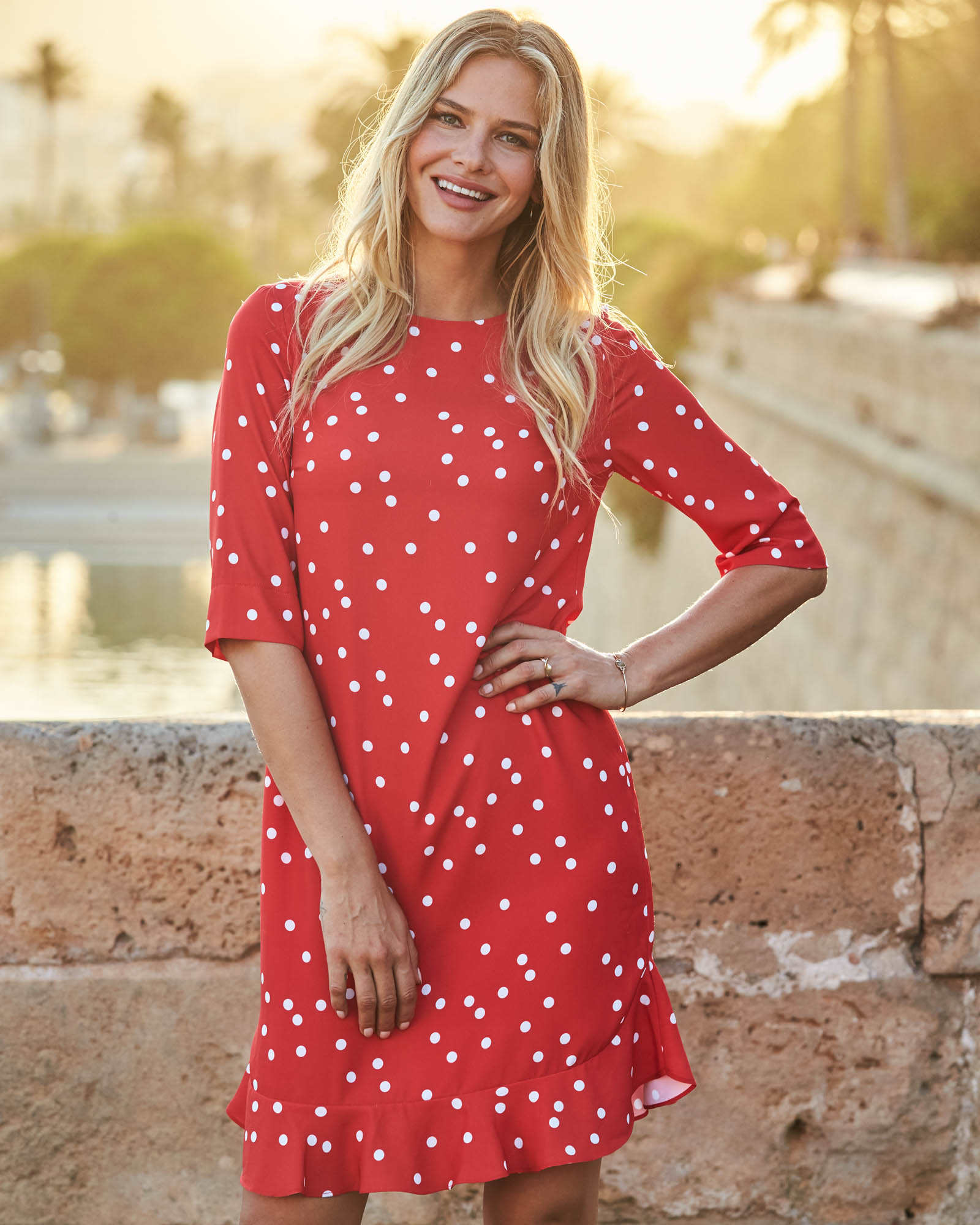 Spot Print Ruffle Hem Shift Dress
