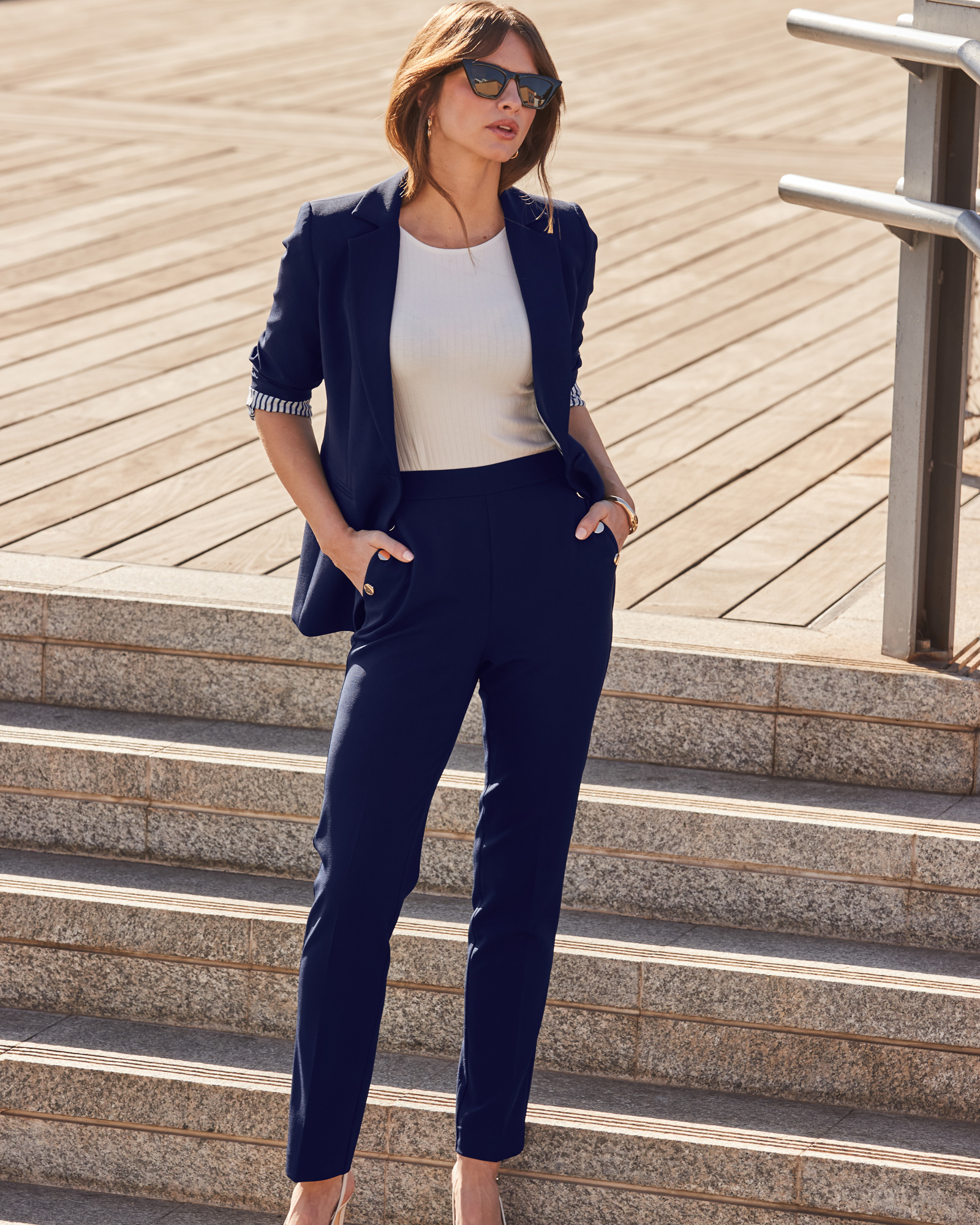Side Button Tapered Leg Trousers