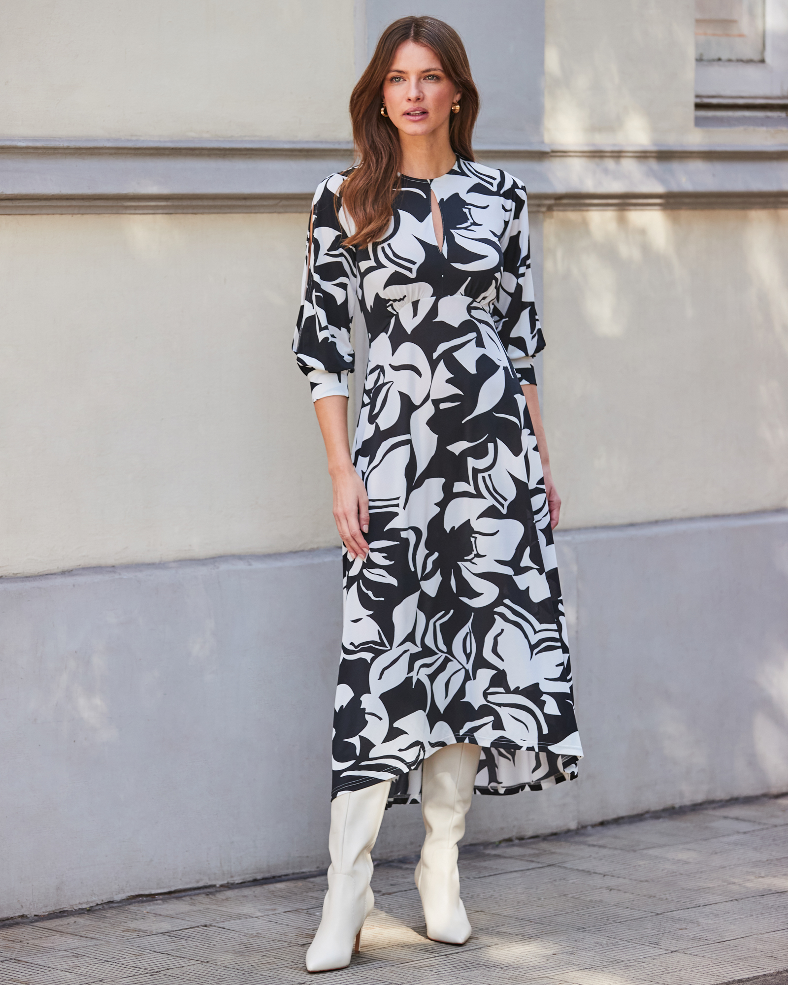 Floral Print Keyhole Detail Jersey Midi Dress