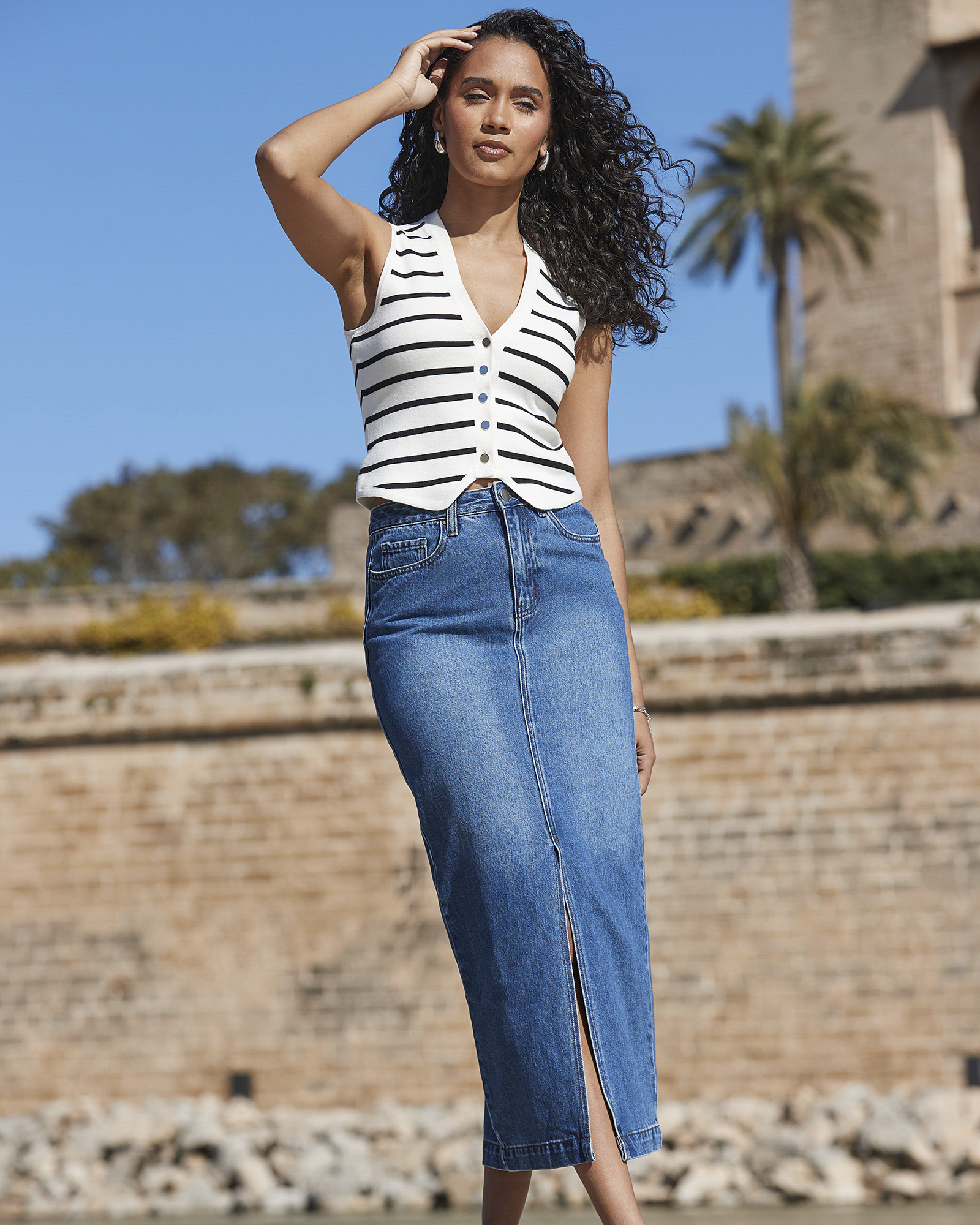 Longline Denim Midi Skirt