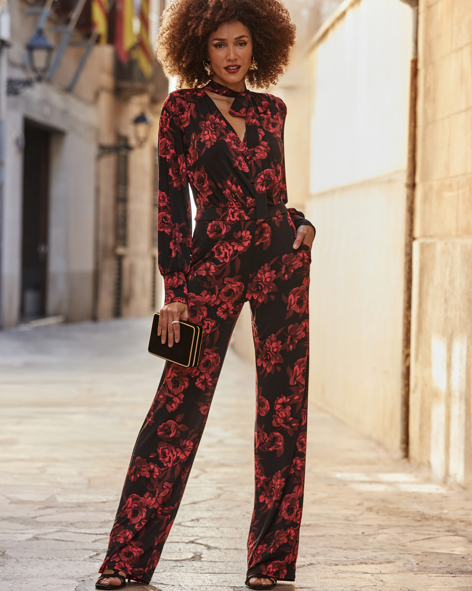Floral Print Tie Neck Jumpsuit