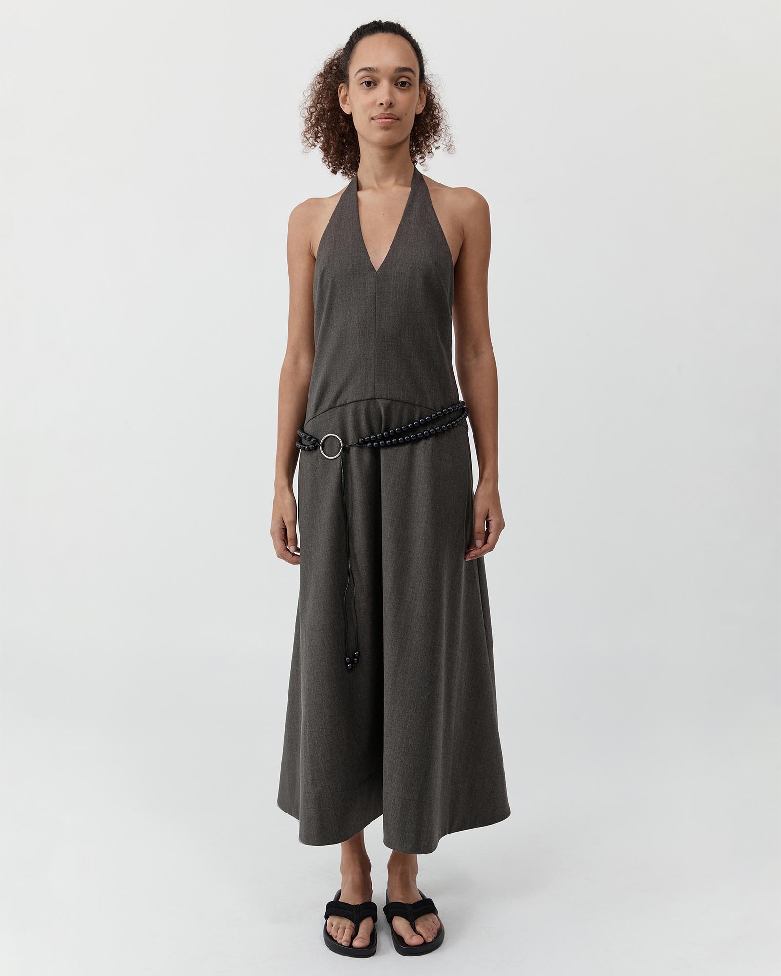 Wool Halter Plunge Dress