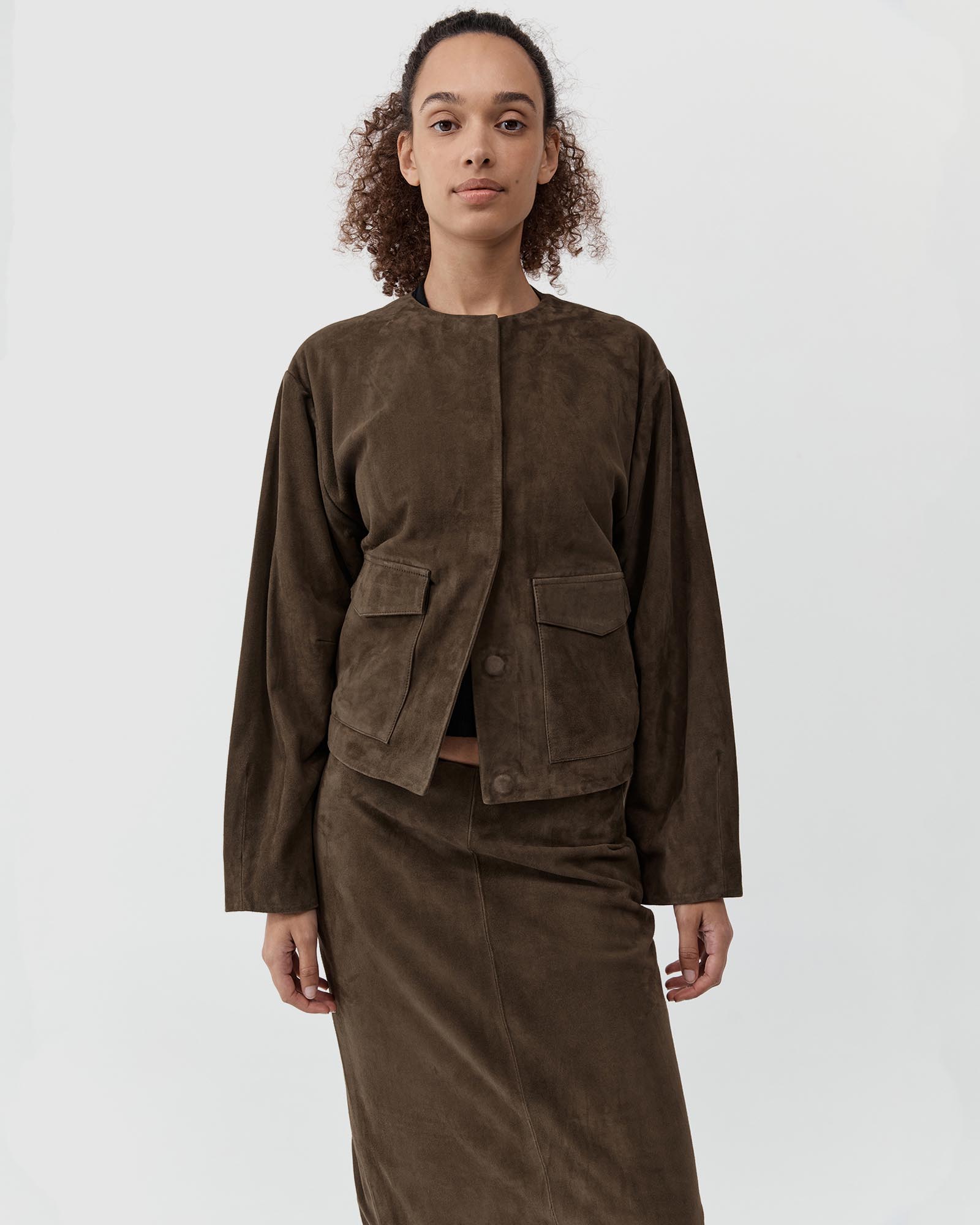 Suede Utility Cocoon Bomber