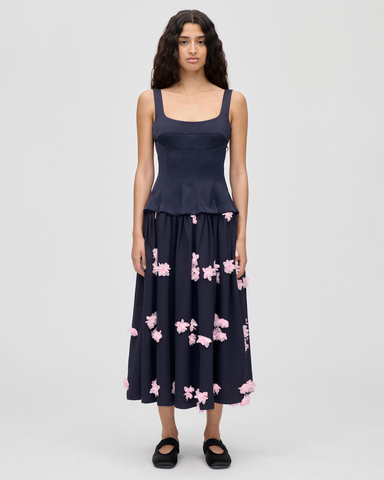 Double Sided Crepe Corset Long Dress