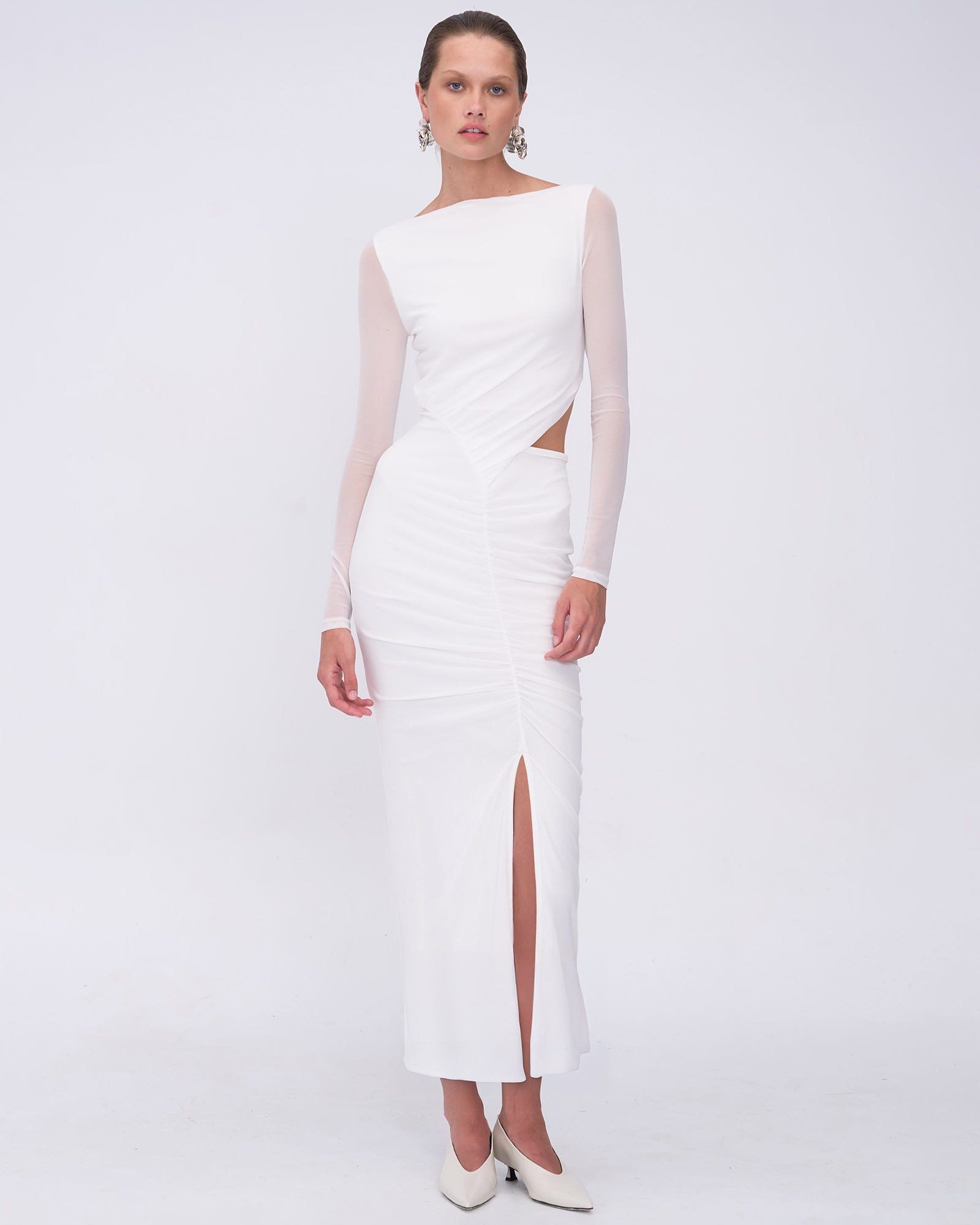 Christy Mesh Ruched Front Maxi