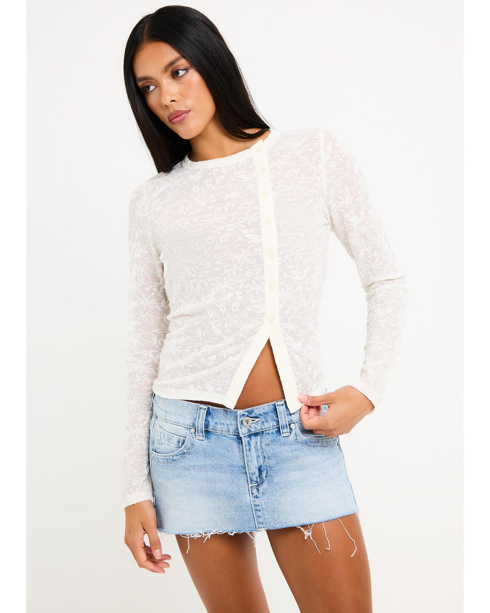 Ariel Crinkle Long Sleeve Button Top
