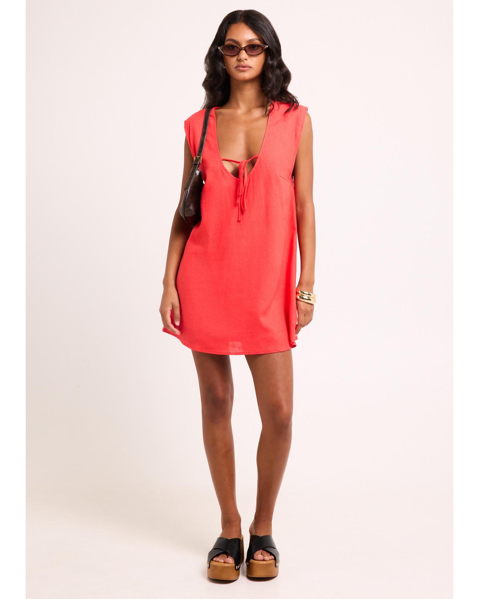 Everlyn Linen Scoop Neck Mini Dress