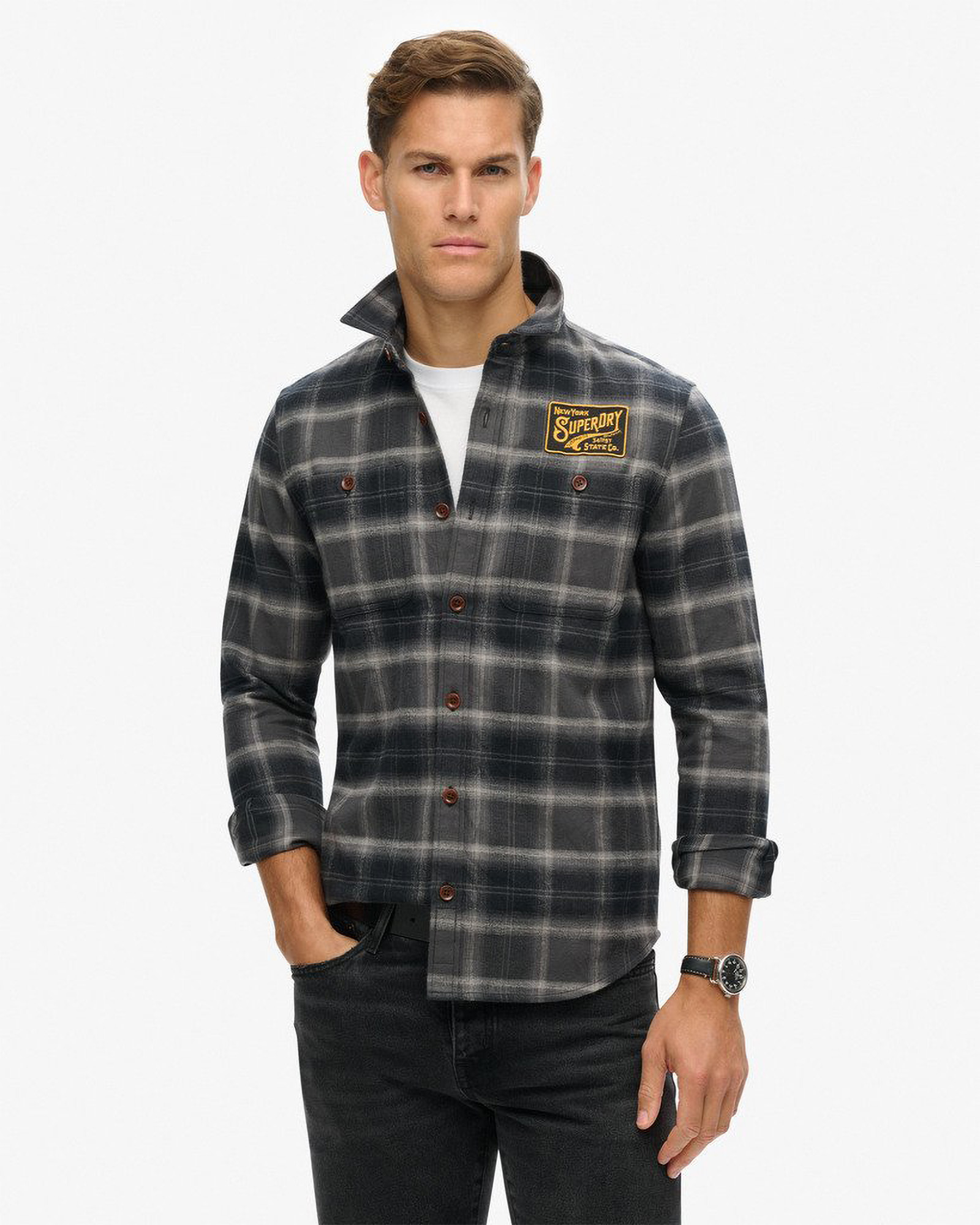 Embroidered Check Overshirt