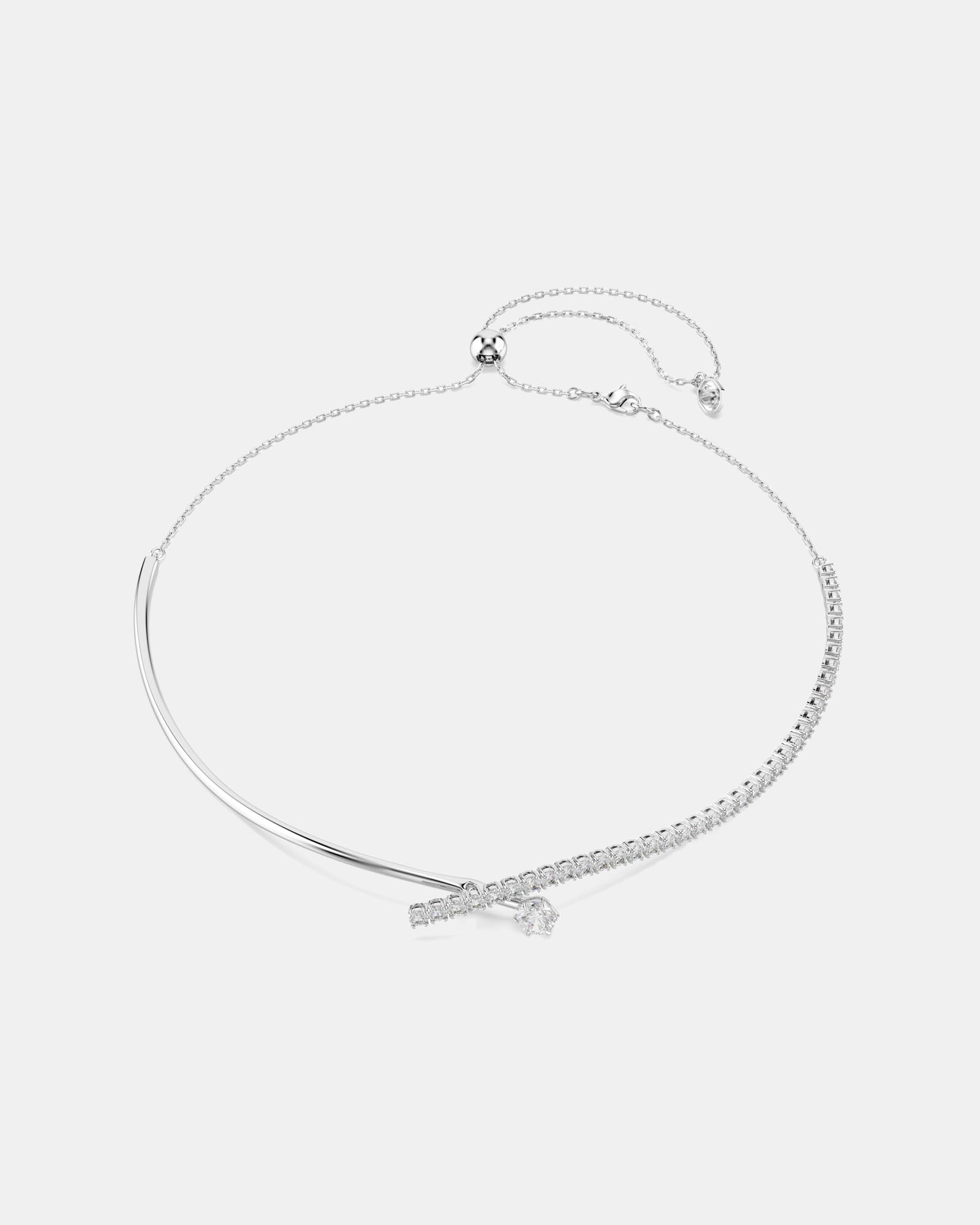 Maxtrix necklace, Round cut, White, Rhodium plated