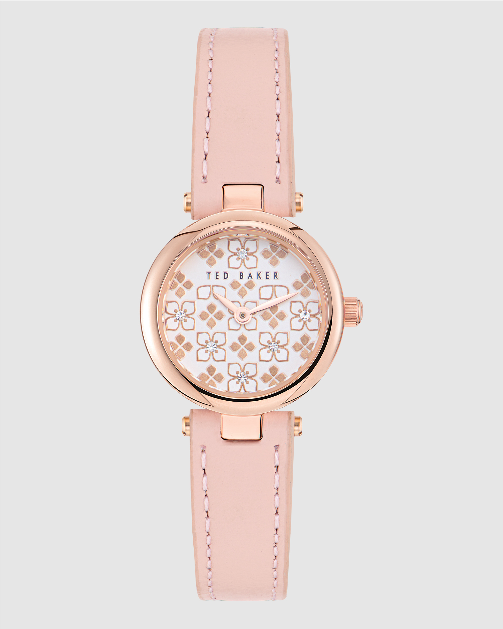 Jolyye 24mm Rose Gold-Tone Case with White Dial and Pink Leather Strap