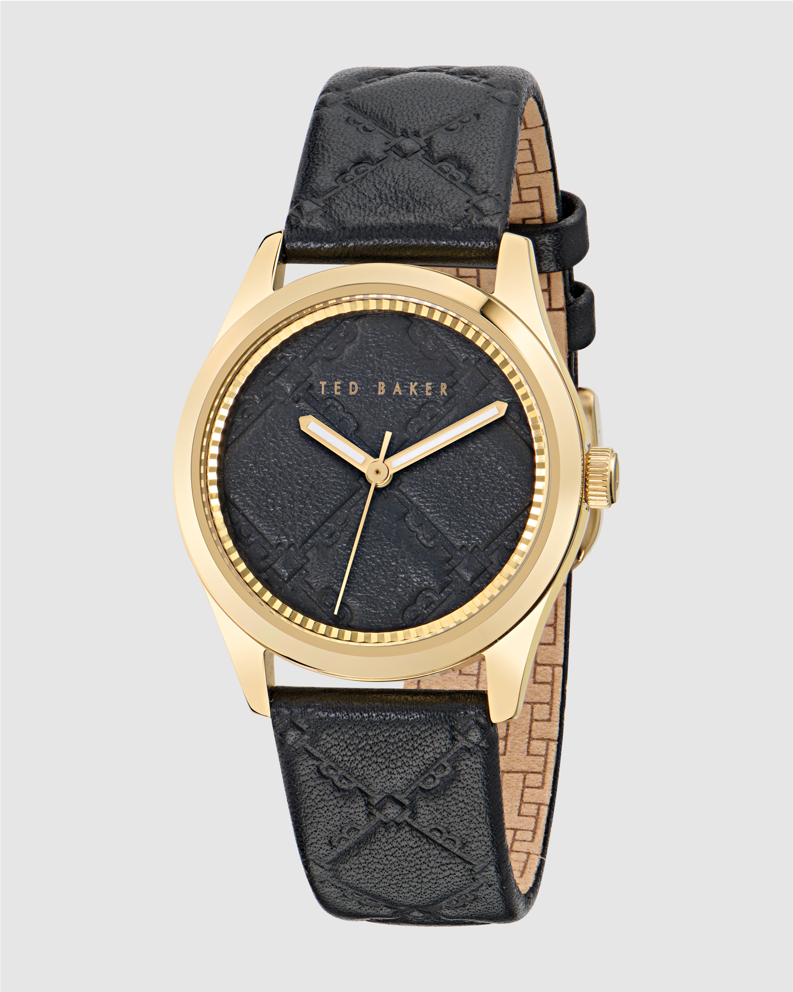 Coolly Gold-Tone 34mm Black Embossed Leather Watch