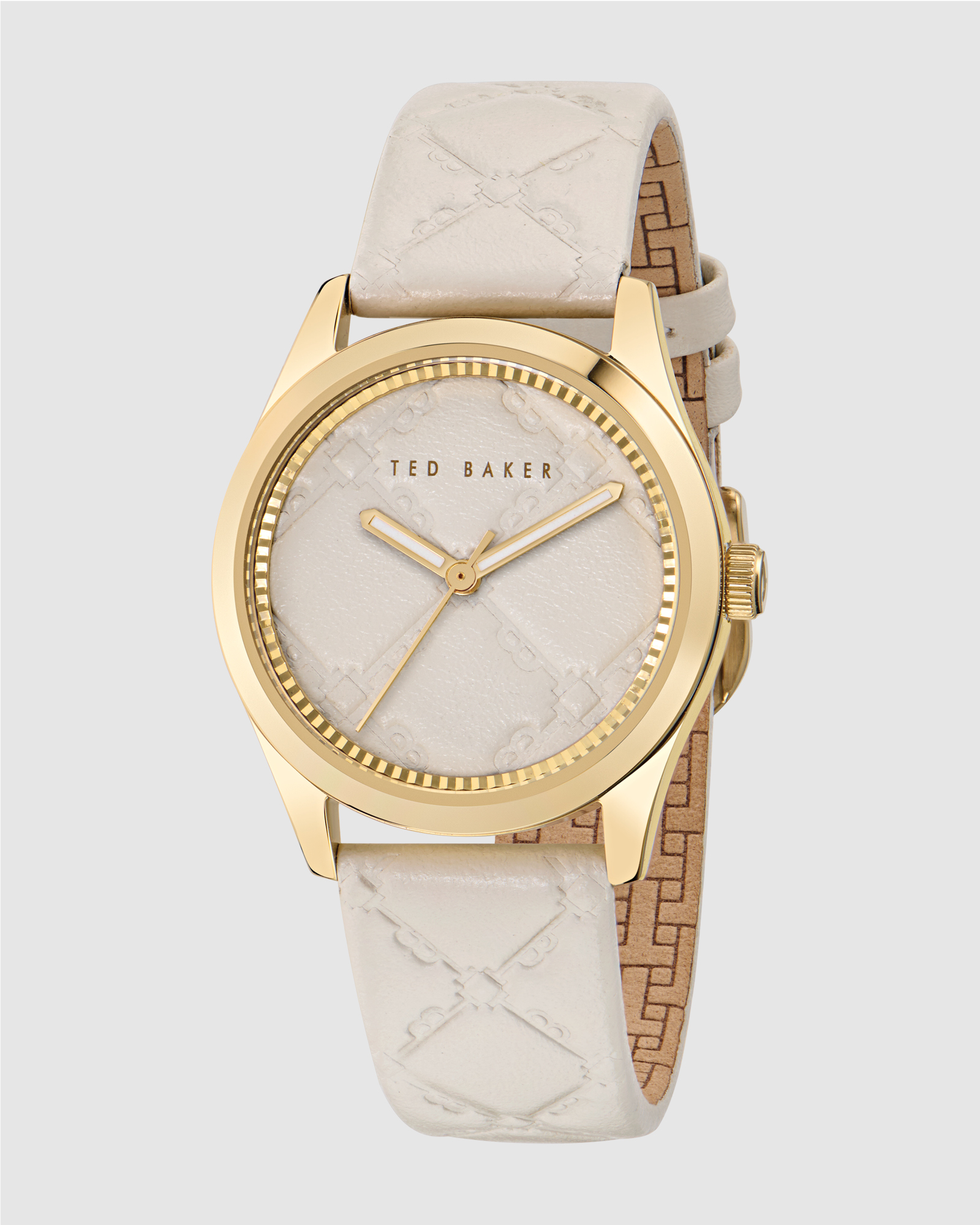 Coolly Gold-Tone 34mm Cream Embossed Leather Watch