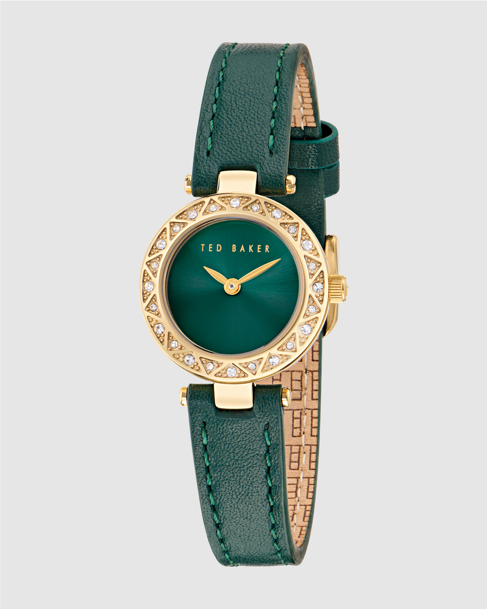 Jolyye Crystal 24mm Gold-Tone Green Leather Watch