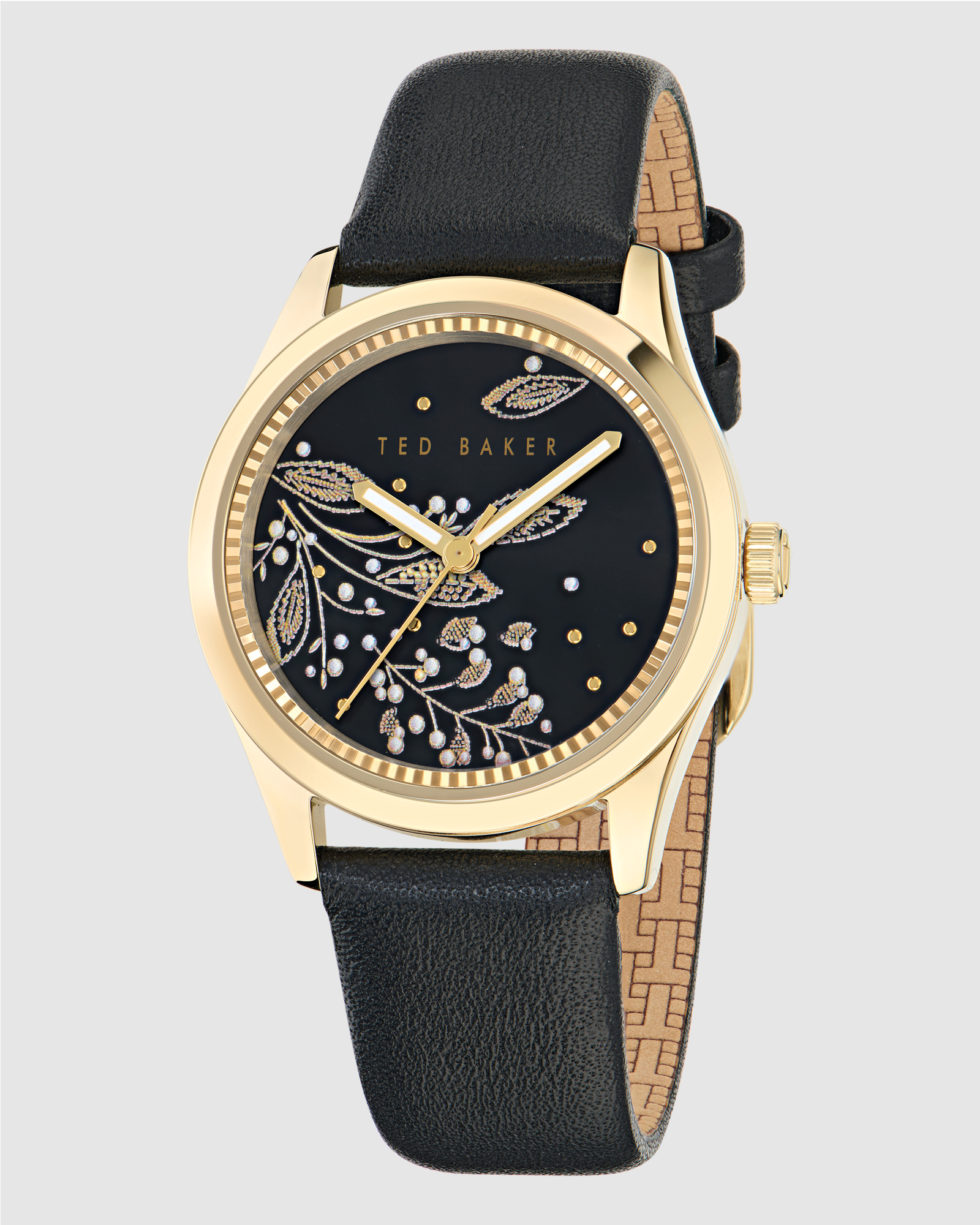 Coolly Gold-Tone Black Leather Watch