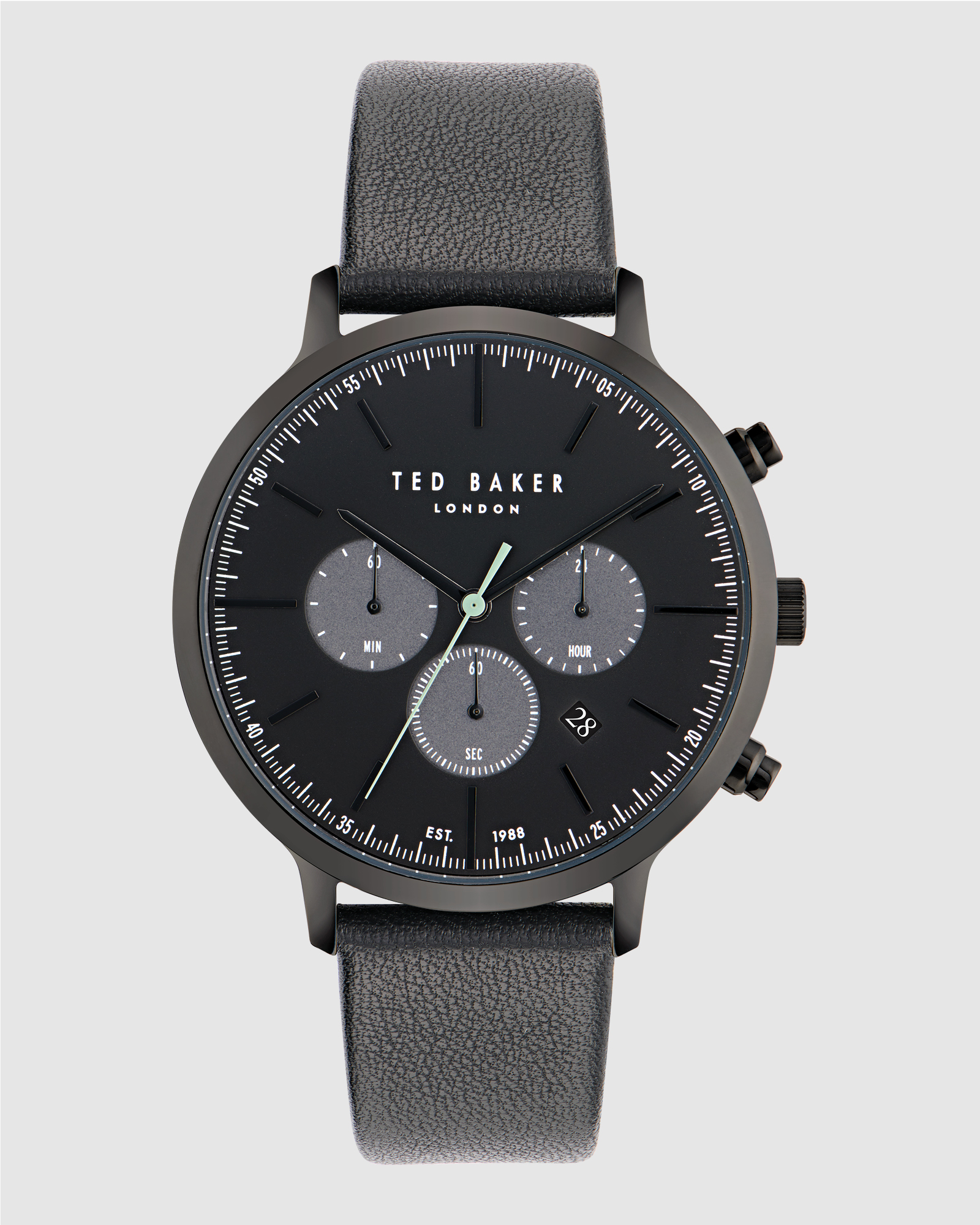 Haarvin Chronograph 44mm Black Dial and Leather Strap