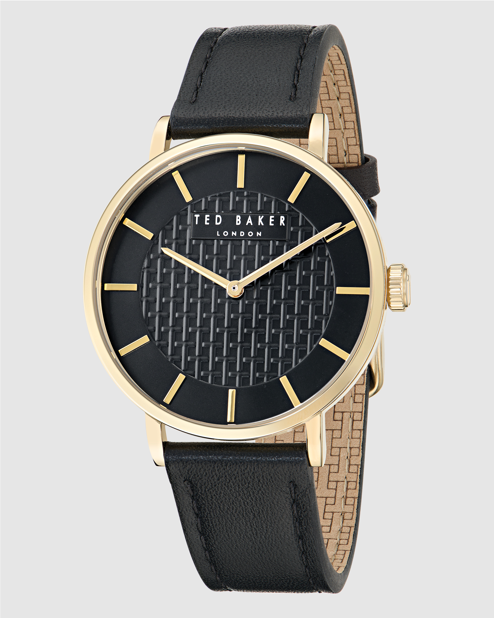 Staciie Gents Gold-Tone Black Leather Watch