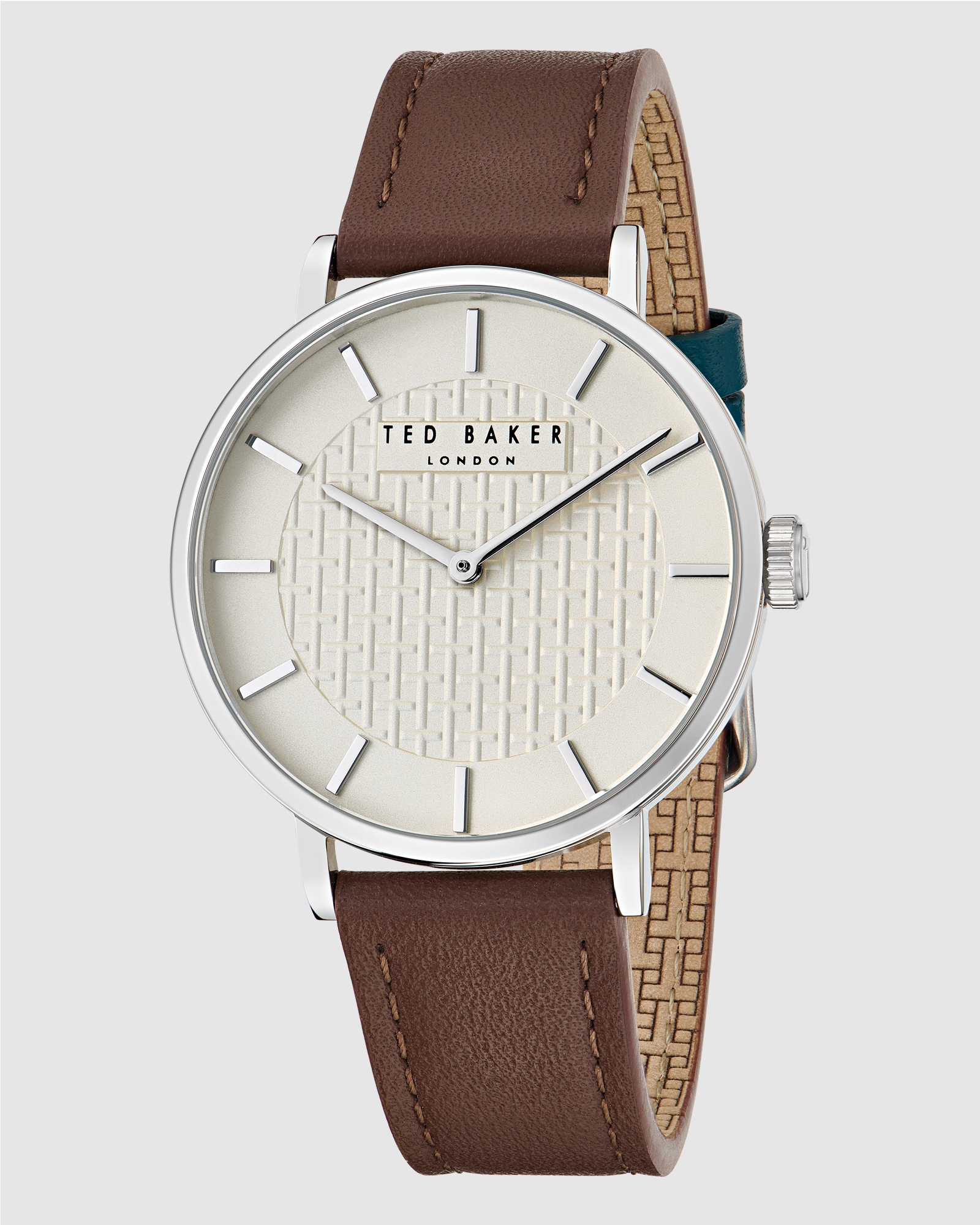 Staciie Gents Stainless Steel Brown Leather Watch