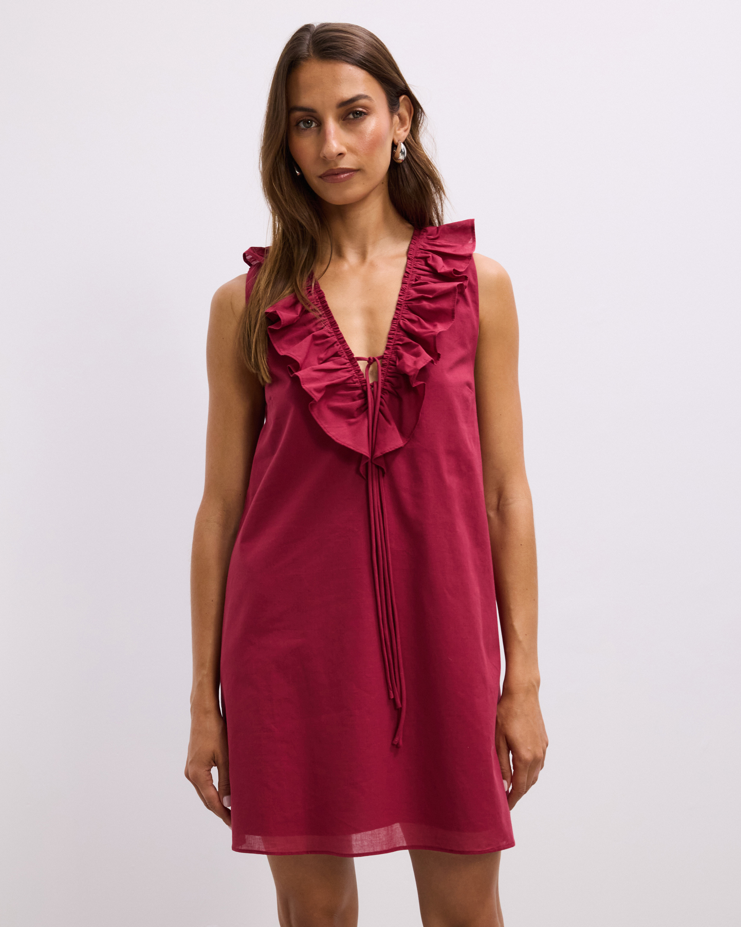 Alexis Tie Front Ruffle Mini Dress